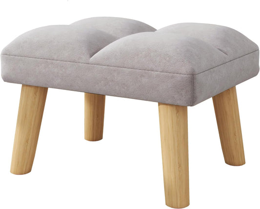 YMYNY Footstool, Small Ottoman Stool Chair with Wooden Legs, Modern Padded Sofa Seat Foot Rest Stool, Sofa Footrest for Living Room Entryway 15.74" D×11.81" W×10.62" H Grey UHBD032G