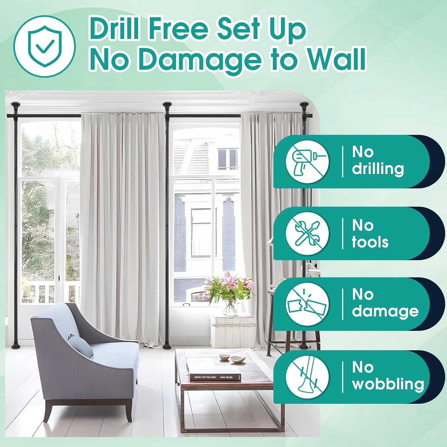 Room Divider, No Drilling Floor to Ceiling Room Divider Curtain Rods Freestanding Tension Rod Wall Divider Heavy Duty Black Room Dividers for Privacy,Partition Separators, 28-114inch(W) 4-10ft (H)