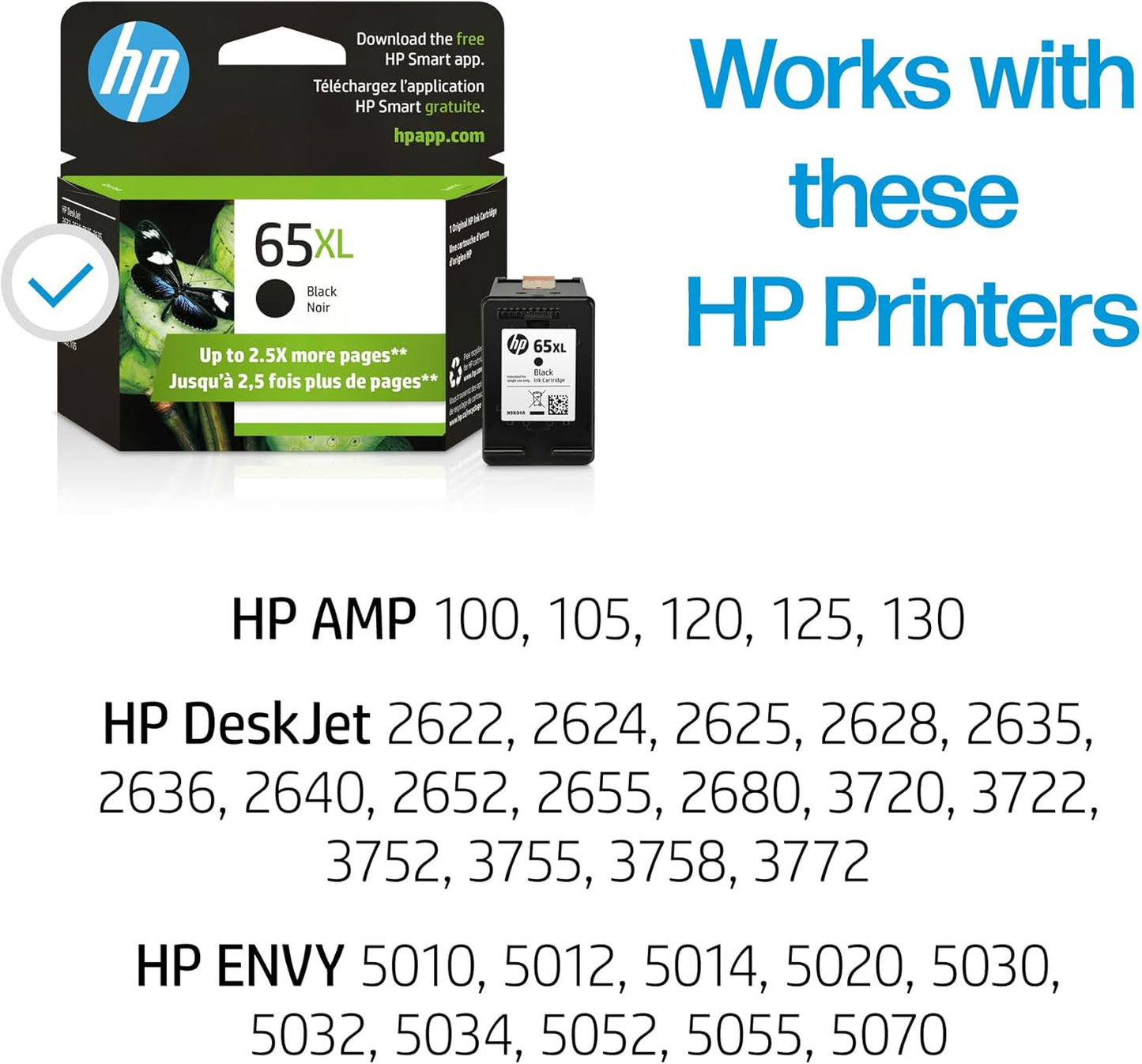 HP 65XL Black High-Yield Ink Cartridge | Works with AMP 100, DeskJet 2600, 3700; Envy 5000 | Eligible for Instant Ink | N9K04AN