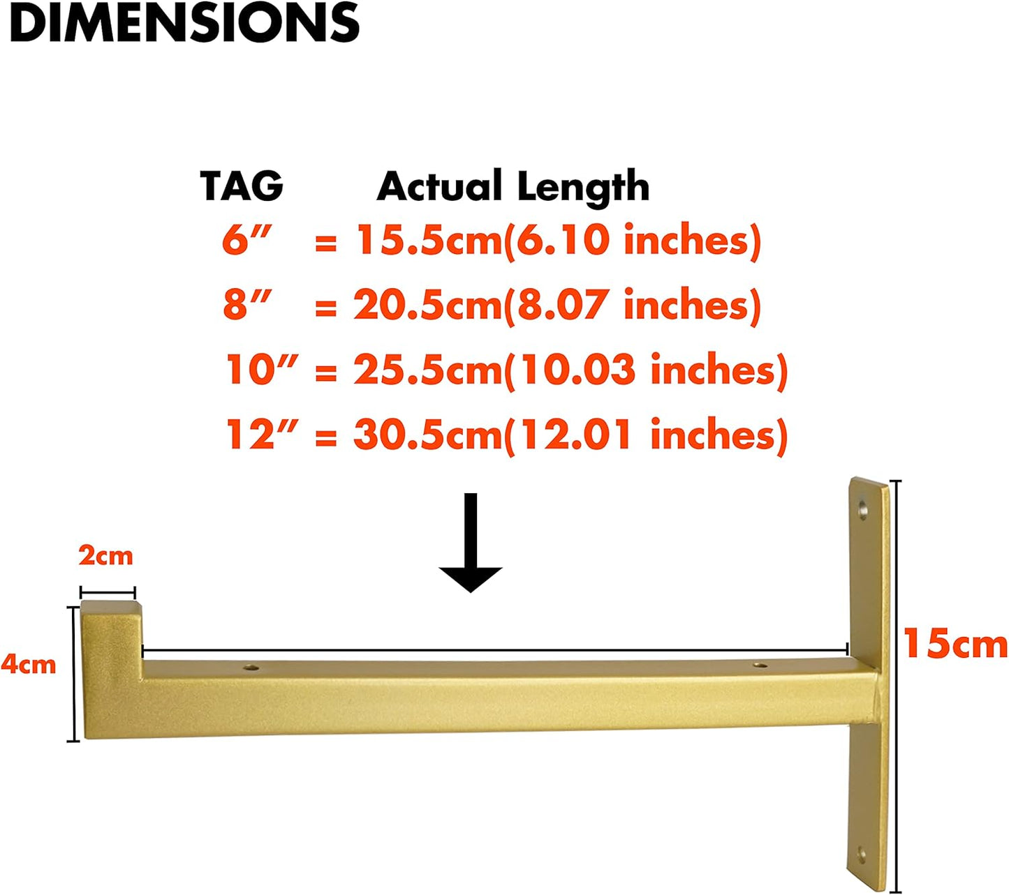 OVOV 2 Pcs Metal Shelf Brackets Heavy Duty Industrial Wall Mounted Floating Shelf Brackets (Gold) 12"