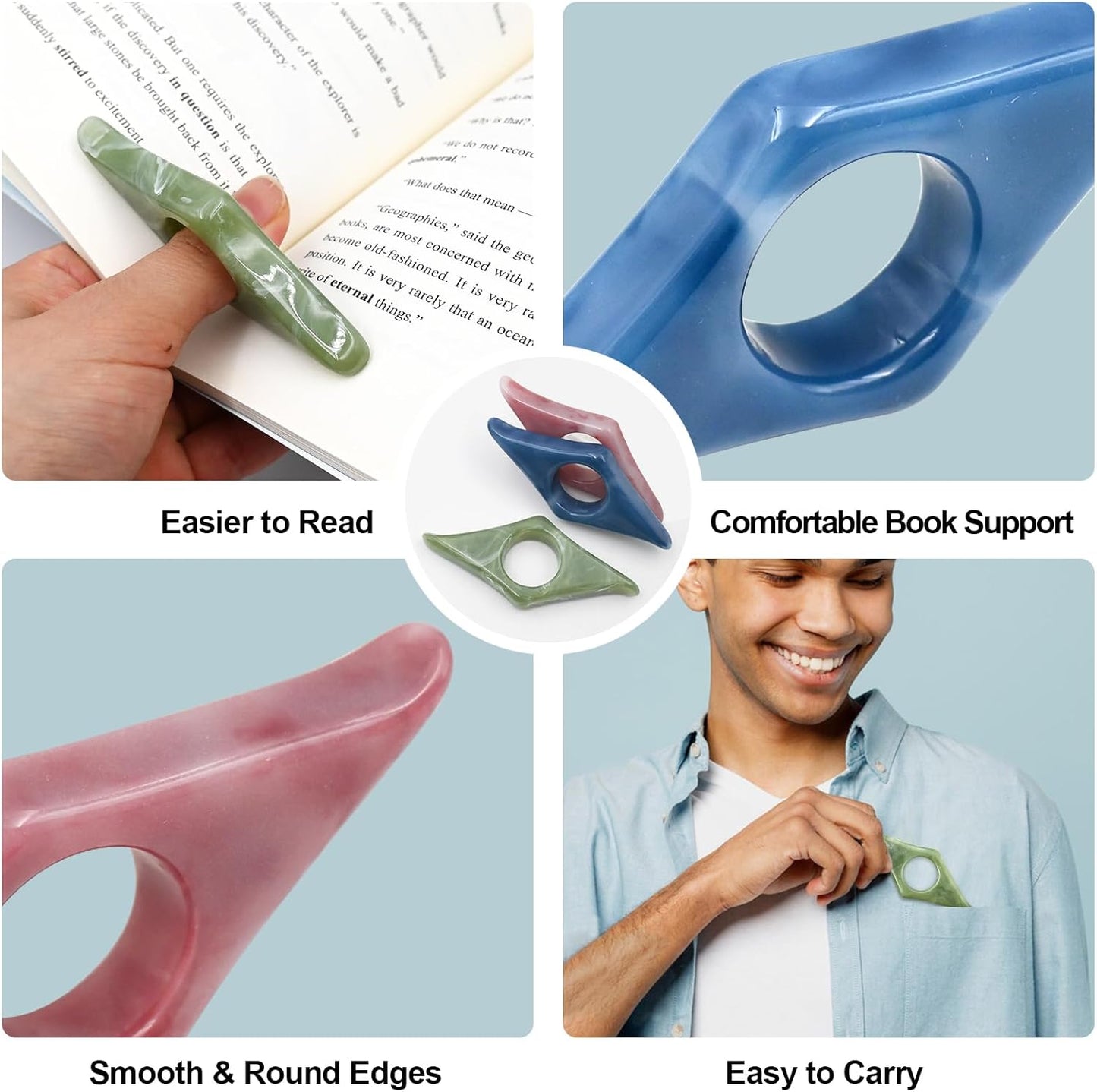 3 PCS Thumb Book Page Holder for Reading, Book Finger Opener Holder Thumb, Reading Accessories Gifts for Book Lovers Readers Women Teachers