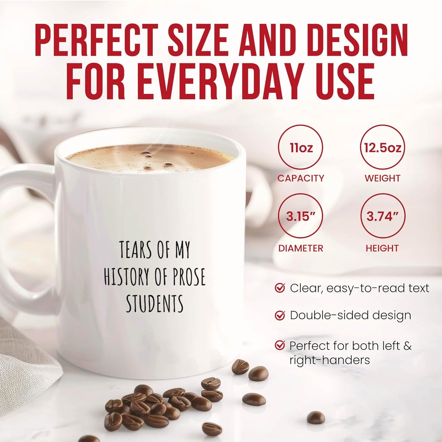 Funny History Of Prose Teacher Mug - Literary Guide Coffee Cup - Writing Funny Gift From Pupils - Fiction Instructor Tea Mugs - Storyteller Cups - 11 Oz Ceramic Gifts For Book Lovers, Birthday, Him