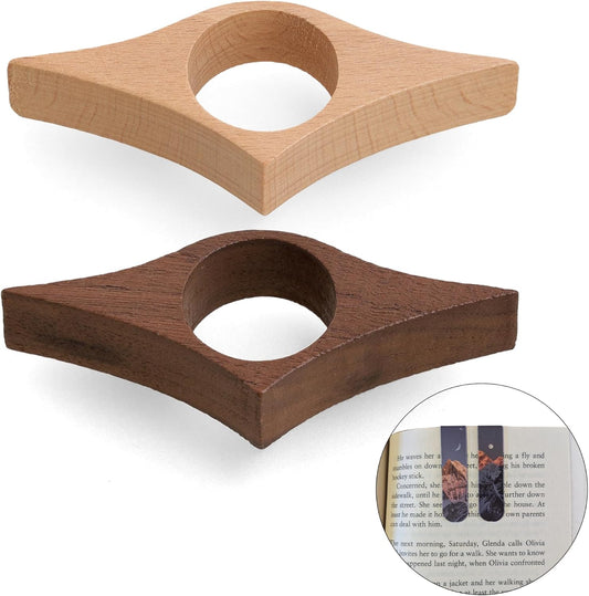 4 Piece Set: Ergonomic Wood Book Page Holder & 2 Magnetic Bookmarks - Thumb Book Opener - Ideal Reading Accessories & Gifts for Book Lovers