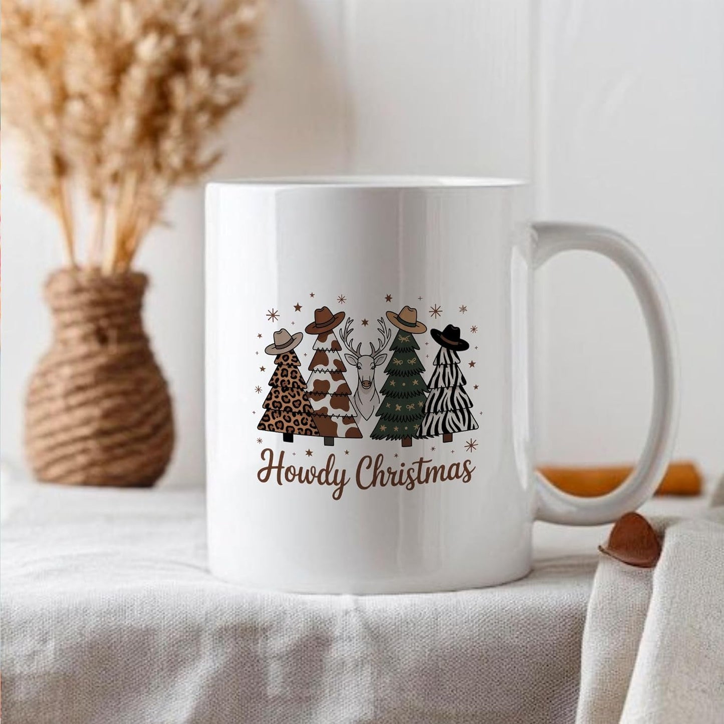 Funny Western Leopard Milk Cow Stripe Zebra Christmas Tree White Mugs, 11oz 15oz Drinking Cups, Kitchen Décor, Gifts For Book Lovers