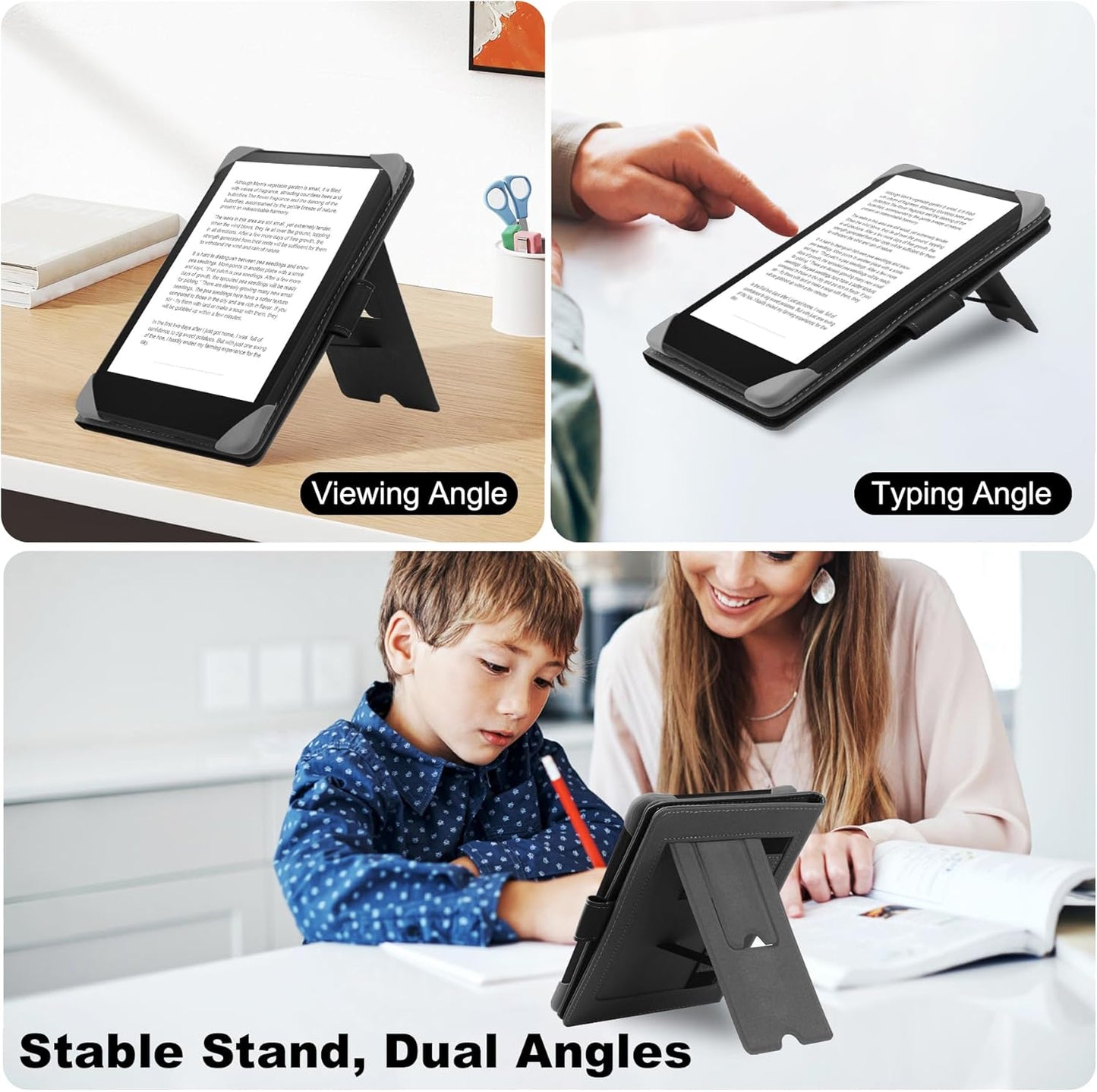 Universal Case Compatible with 6.8"-7" Kobo/Pocketbook/TolinoKindle Paperwhite/Kobo Clara HD/Kobo Clara 2E Leather Stand Cover for 6-6.8'' E-Book eReader,Black