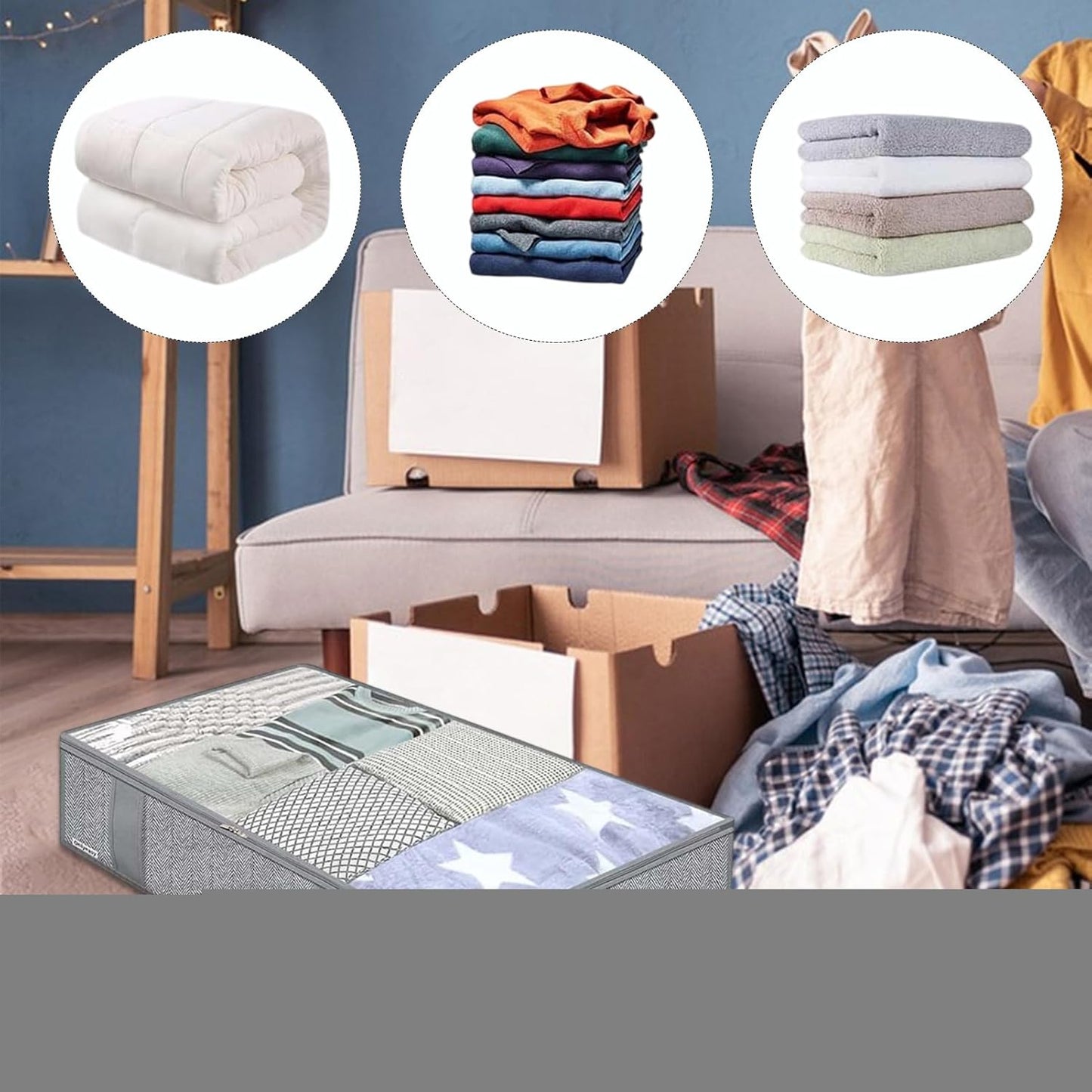 Under Bed Storage Bins - with Handle Lid Clear Window | Under Couch Storage Containers,for Clothes Sheet Bedding Blanket Toy Home Apartment Bedroom Living Room Closet Dorm