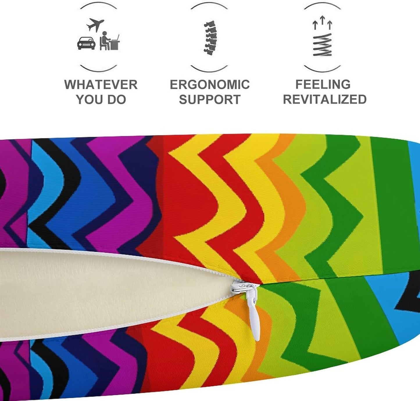 Gay Pride Rainbow Pattern Neck Pillow Memory Foam U Shaped Pillows Portable Pillows for Shoulder Travel Head Support Pillow with Concealed Zipper for Airplane Car Home Office