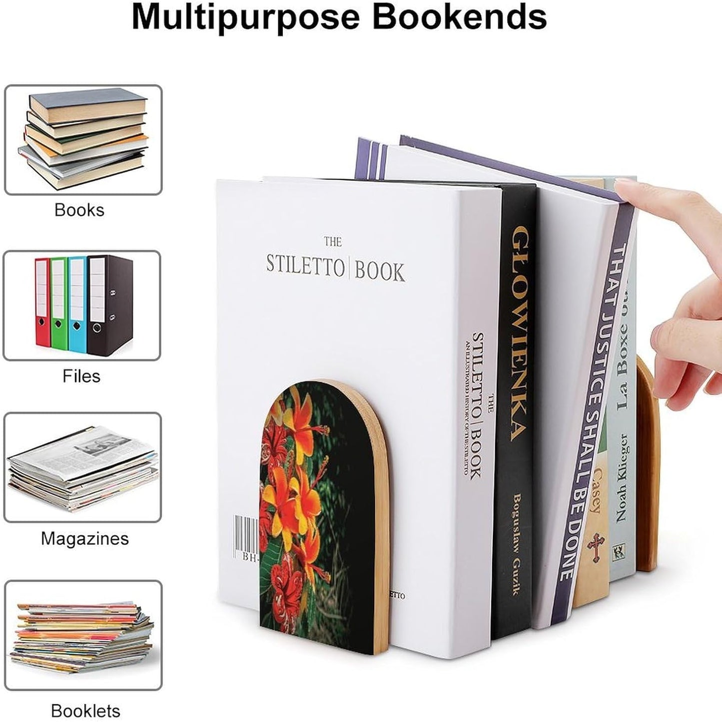 Hawaii Flowers Bookends 1 Pair Heavy Duty Book Ends for Shelves Non-Skid Bookend Supports Wooden Book Holders with Metal Base Desk Organizers Books Storage to Hold Books