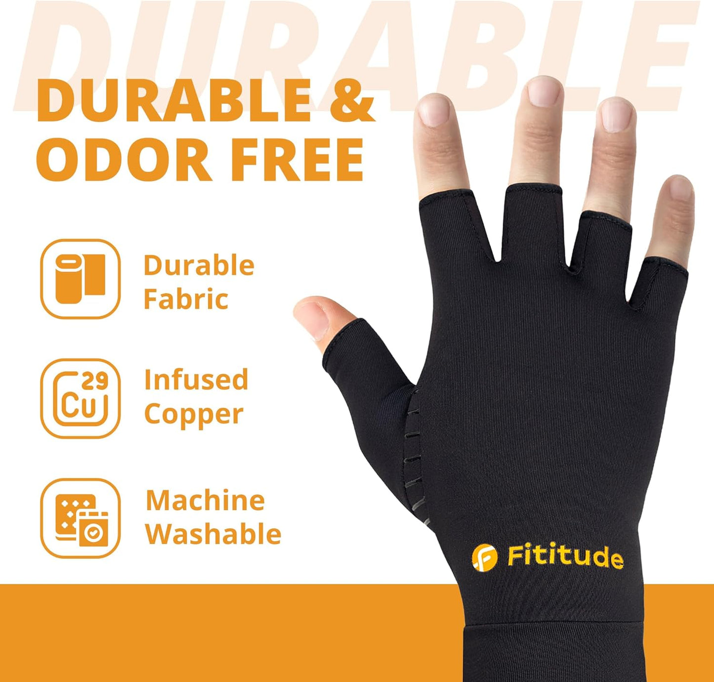 Fititude: Copper Infused Compression Gloves Half Finger | Helps Recovery from Arthritis, Swelling, Joint, Hand Pain Relief
