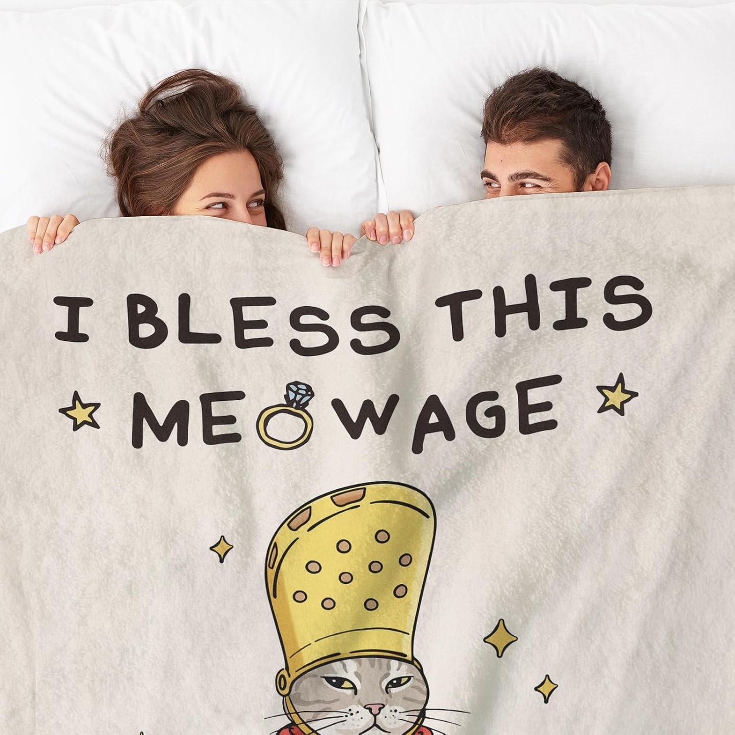 BaubleDazz Wedding Gifts for Cat-Loving Couples, Funny Pope Cat Blanket with Blessings for Newlywed, Bride, Groom, Engagement & Bridal Shower Gifts, Bride to be, Wedding Anniversary Blanket