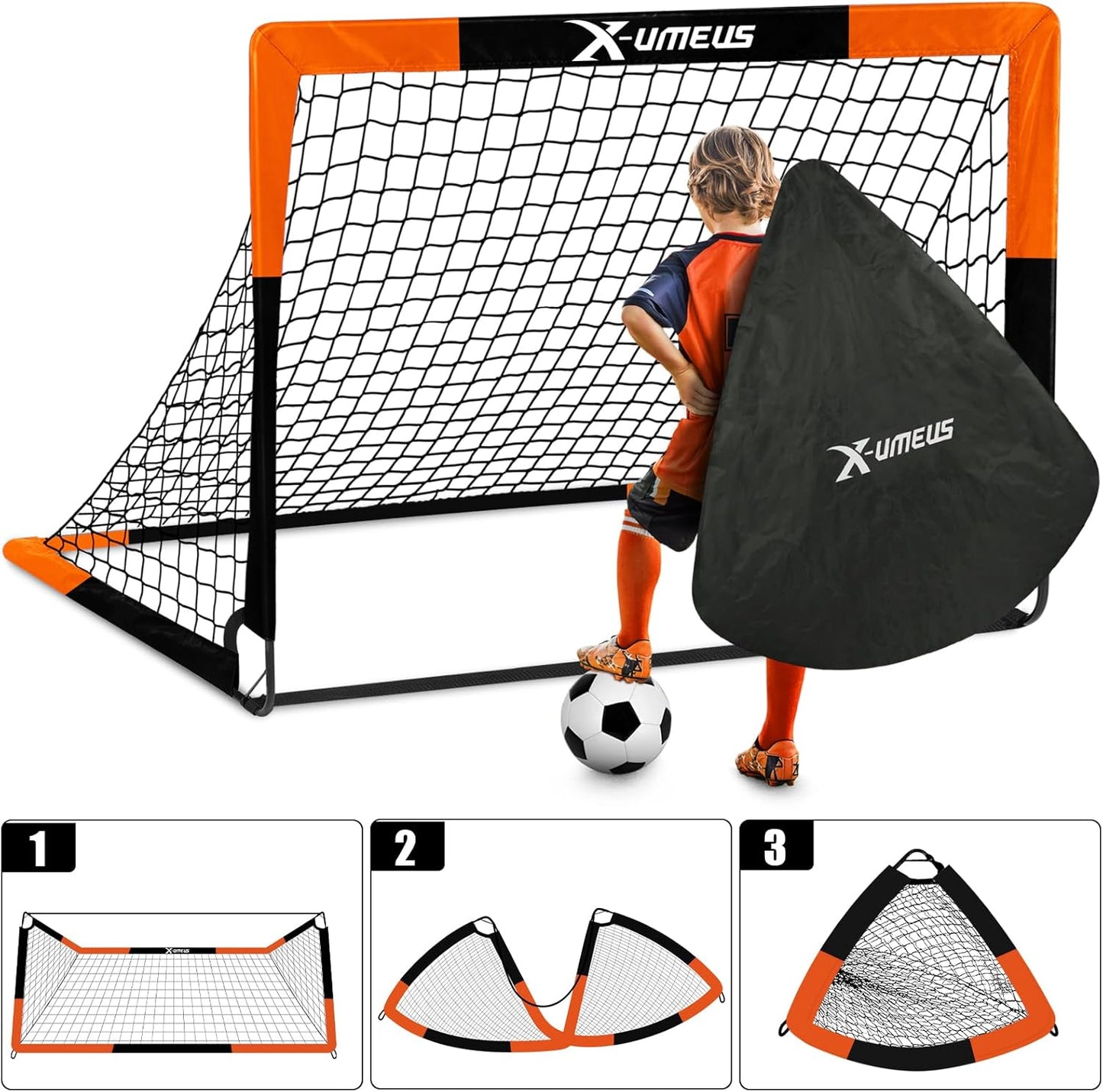 Kids Soccer Goals for Backyard Set of 2, 4 x 3 ft/6 x 4 Toddler Soccer Goal Training Equipment with Soccer Ball, Cones, Pop Up Soccer Net for Kids Age 3-5 4-6 6-8 8-12 10-12 Outdoor Games Sports Gifts