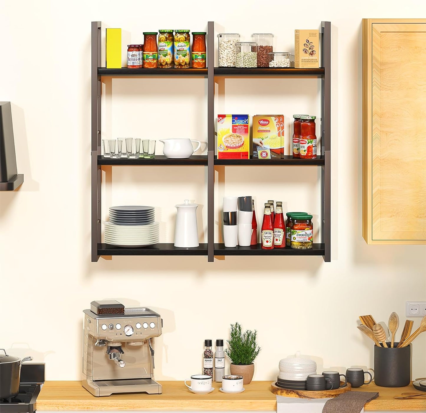 Wall Shelves, 31.5 Inch Floating Shelves for Books and Home Decor, Large Wood Wall Mounted Shelves for Office Bedroom Laundry Bathroom Corner, Black