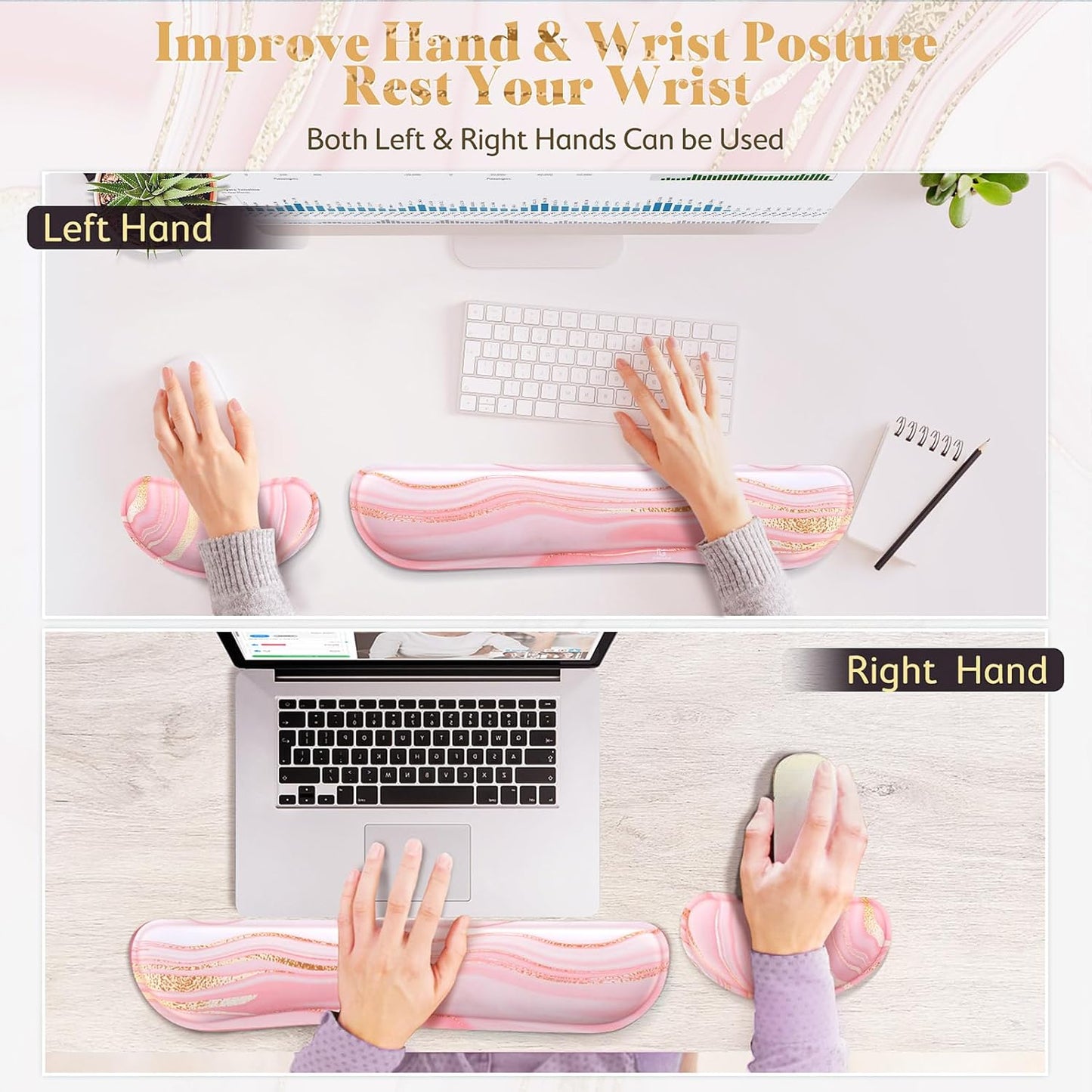 Gimars Upgrade Enlarge Gel Memory Foam Set Keyboard Wrist Rest Pad, Comfortable Ergonomic Design for Easy Typing Pain Relief, Firm Mouse Wrist Cushion Support for Office, Computer, Laptop, Mac