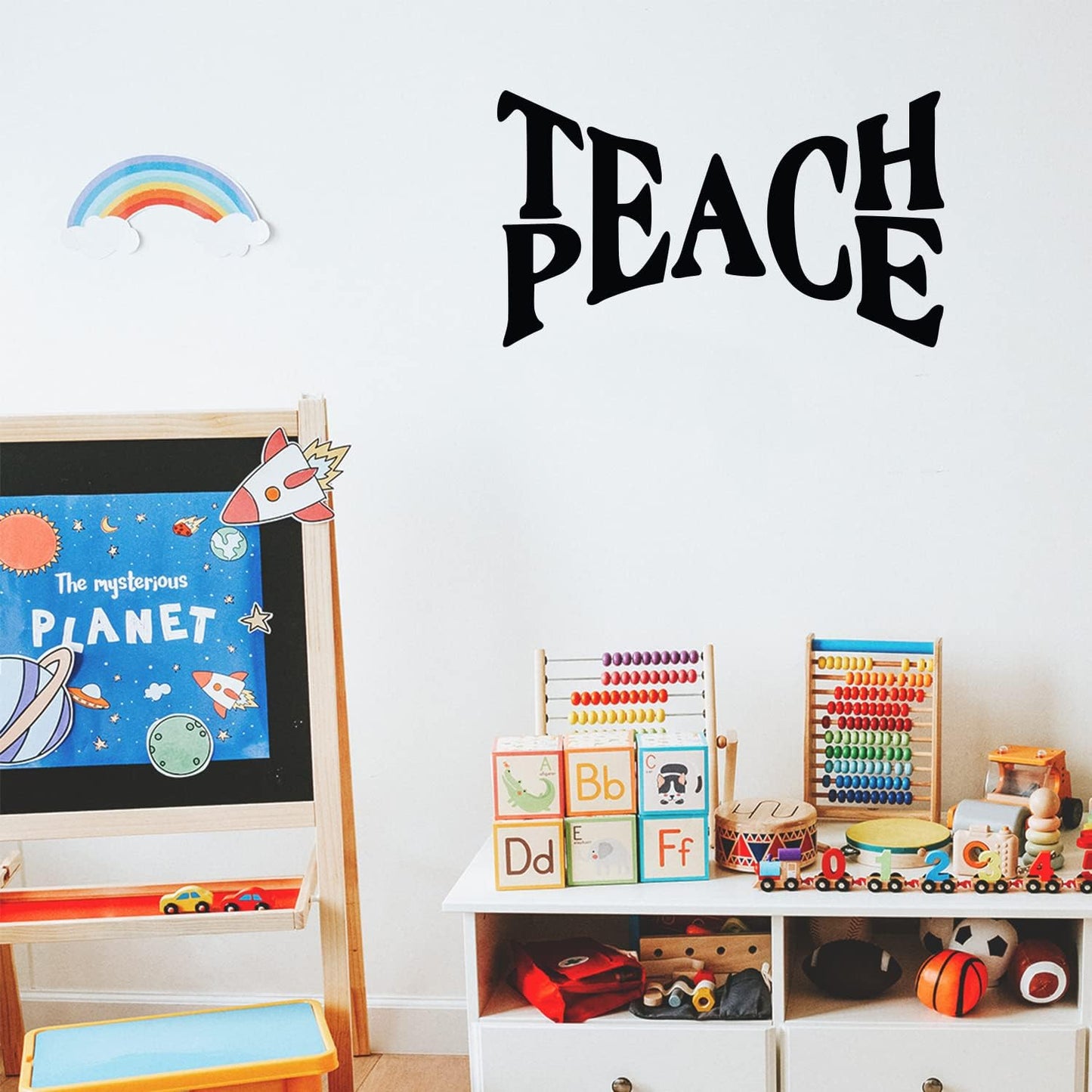 Vinyl Wall Art Decal - Teach Peace - 15" x 25" - Trendy Inspirational Positive Quote Sticker for Home Kids Room Bedroom School Classroom Nursery Office Decor (Black)