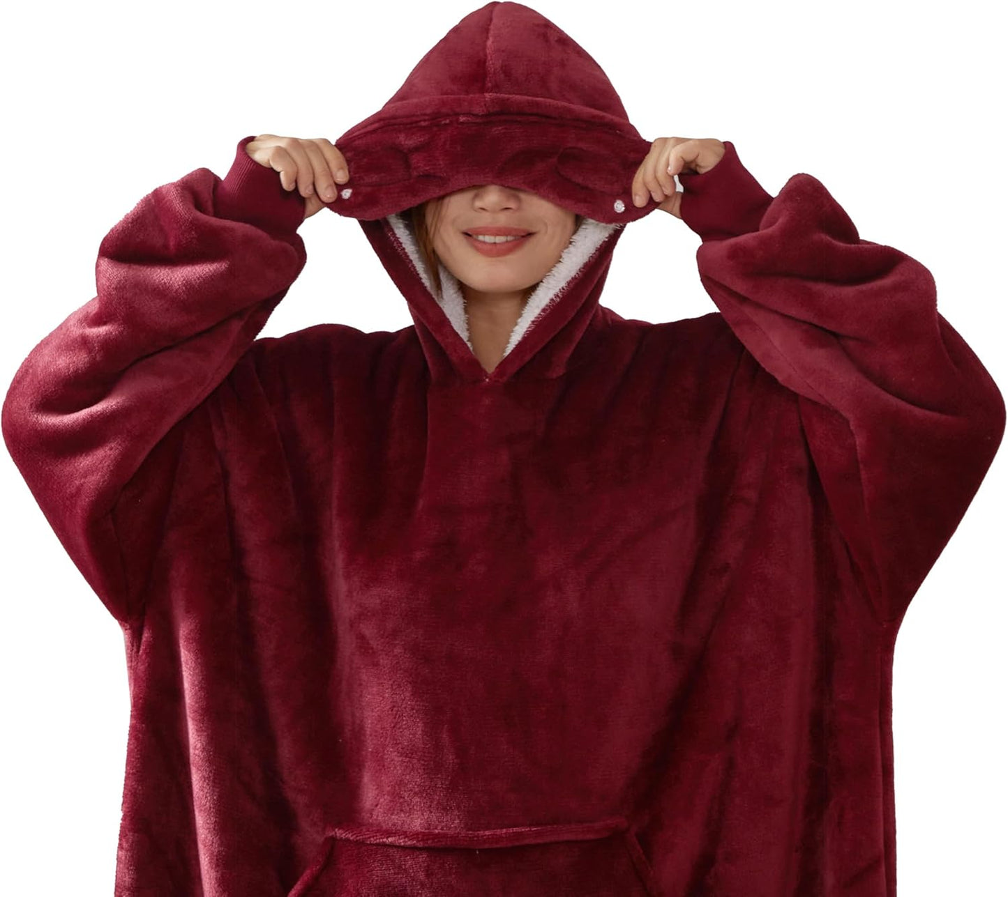 WDCOZY Wearable Blanket Hoodie Oversized Sherpa Fleece Hooded Sweatshirt with Adjustable Eye Mask Cozy For Adults Women Men