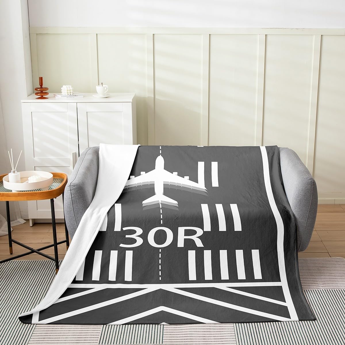 Castle Fairy Airplane Throw Blanket Boys Girls,Airport Runway Fuzzy Blanket All Seasons Bedding Set,Aircraft Grey Plush Blanket Warm,Twin (60 x 80 Inches)