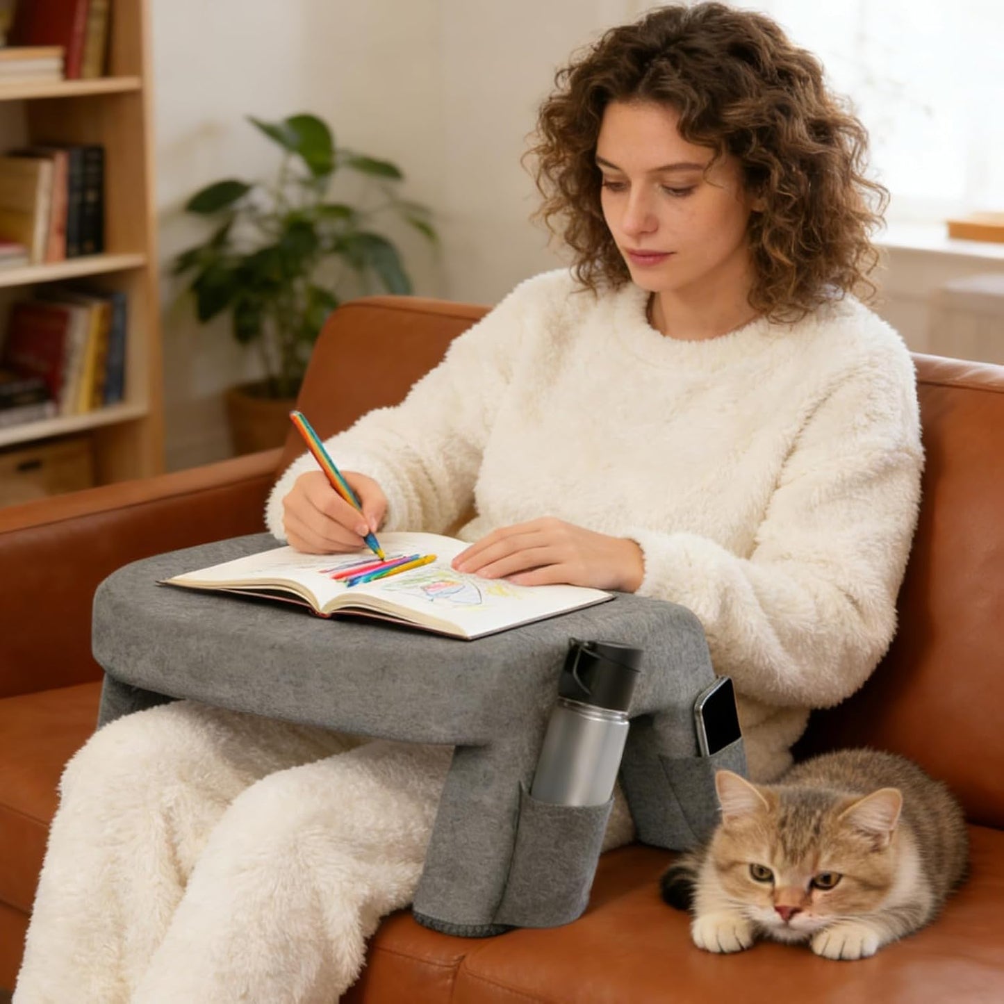 Reading Pillow for Bed - Ergonomic Lap Cushion | 57.6x29.5x53.8cm Support Pillow with Washable Cover, Memory Cotton and Polyester Filling with Arm Comfort, Upright Backrest Cushion
