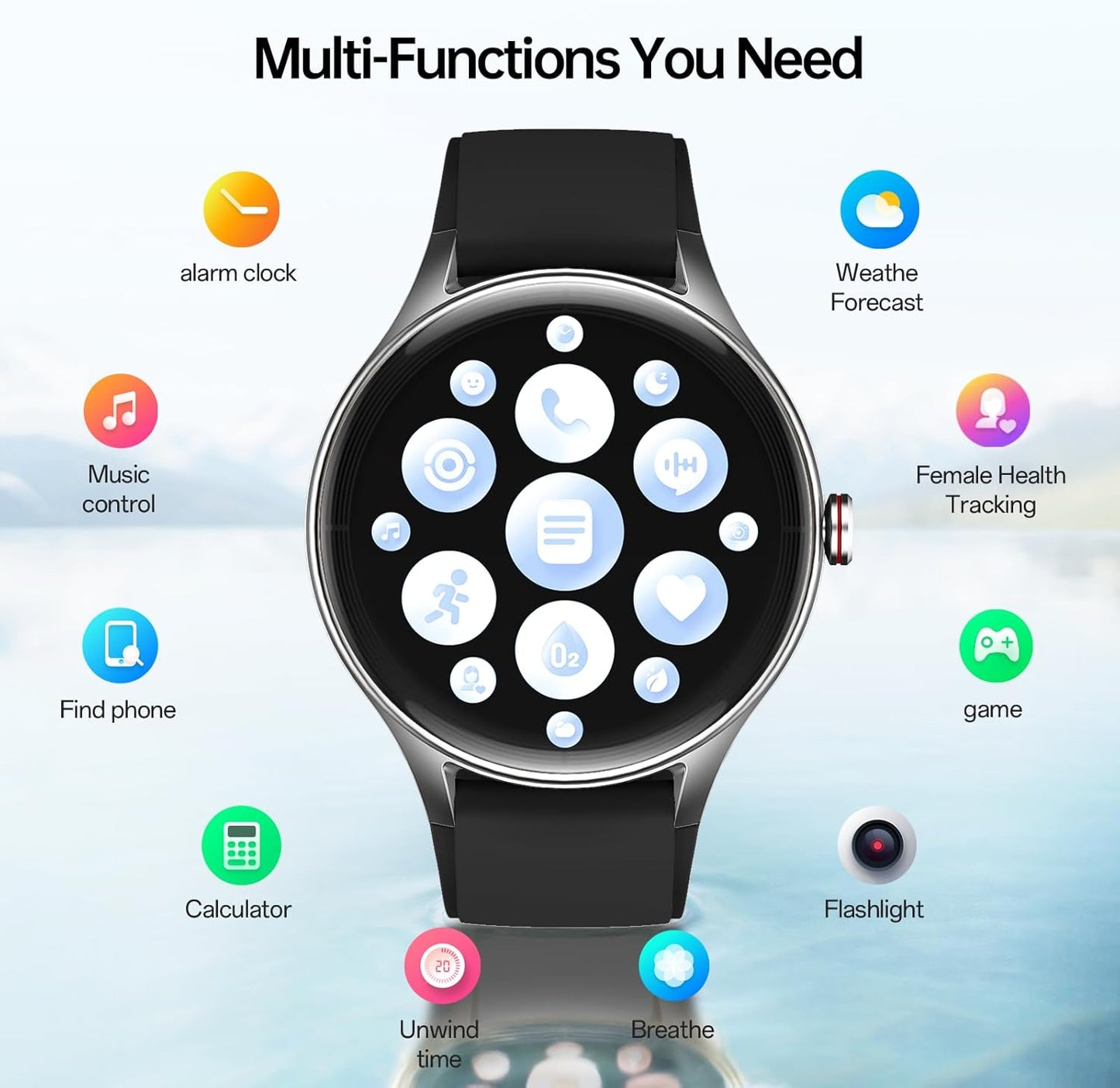 Smart Watch for Men,1.57inch AMOLED Touchscreen Fitness Watch for iPhone & Android,Heart Rate/Sp02/Sleep Monitor,110+ Sport Modes IP68 Waterproof Bluetooth Calls,2 Bands (Black, 1.57)