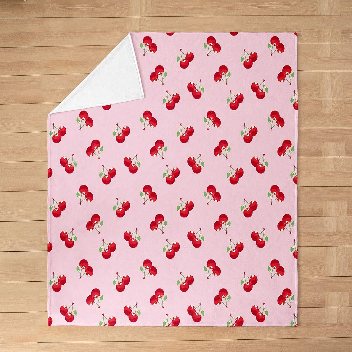 Feelyou Cherry Blanket Throw 50"x60" Pink Cherry Plush Throw Blanket, for Kids Boys Girls Decor Summer Fruit Flannel Fleece Blanket Microfiber Cute Fruit Bedroom