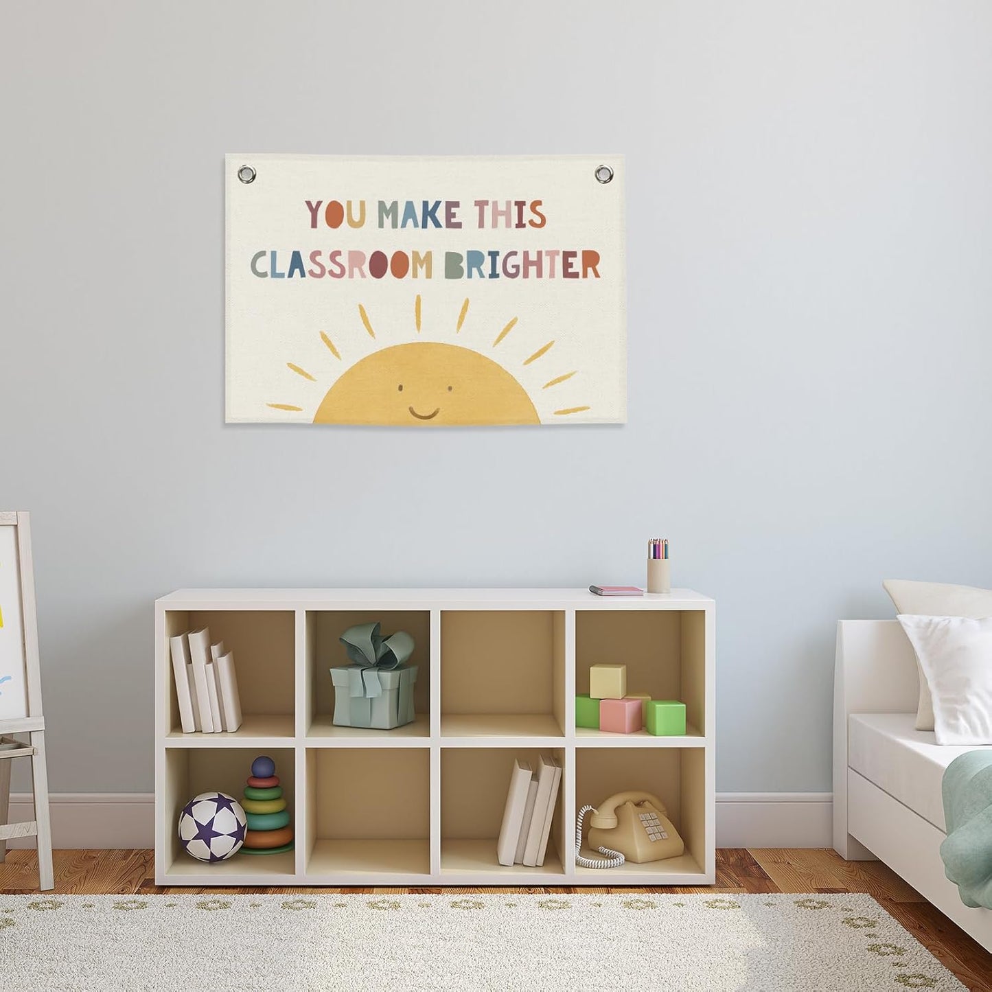 Classroom Sun Kids Banner Canvas, You Make This Classroom Brighter Toddler Room Decor, Inspirational Educational Hanging Flag Sign, Nursery Wall Tapestry Art for Playroom School Decor 20x30in