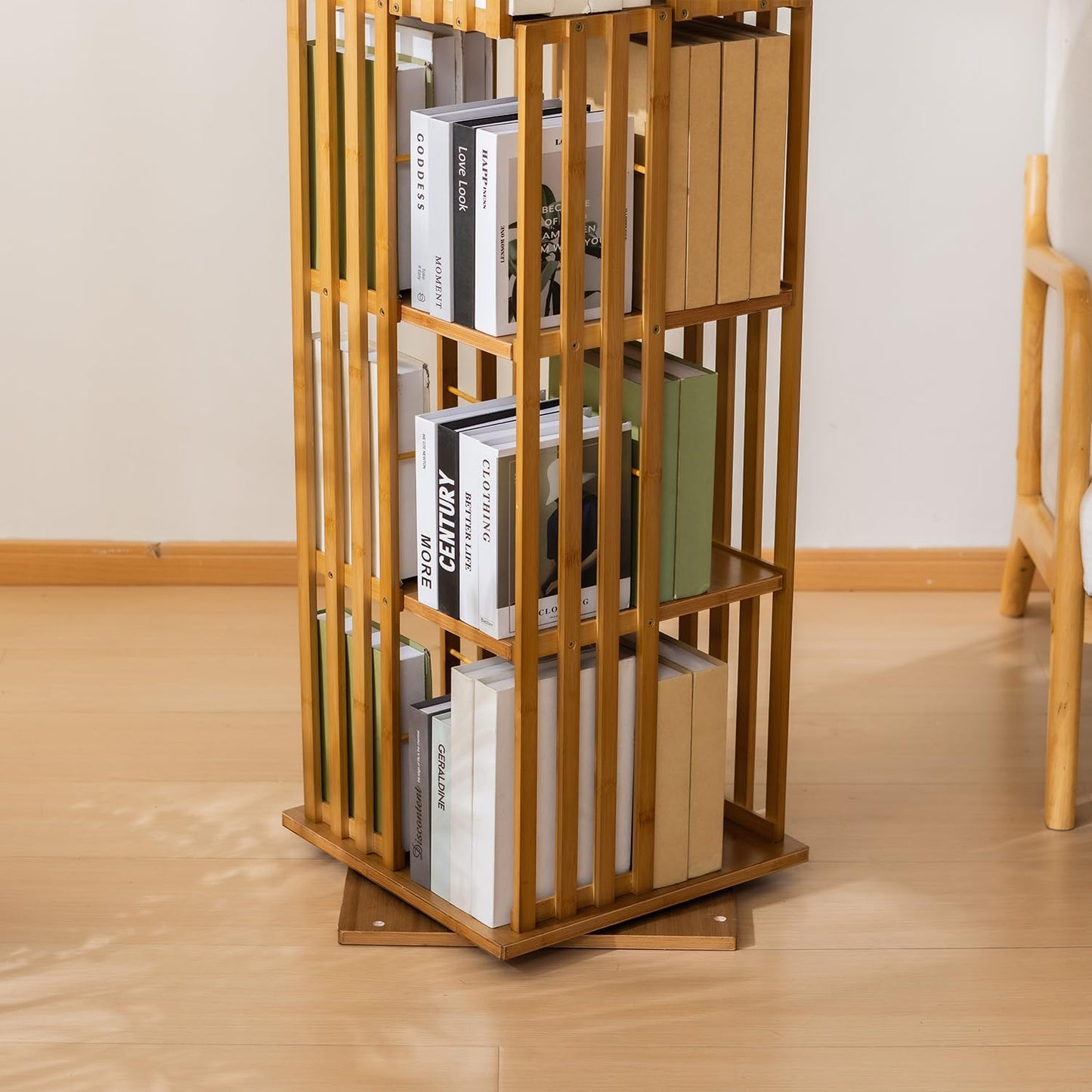 latifolia 6 Tier Rotating Bookshelf Tower, 360° Spinning Bamboo Bookcase, Coner Bookshelf for Office, Living Room, Narrow Space(Brown)