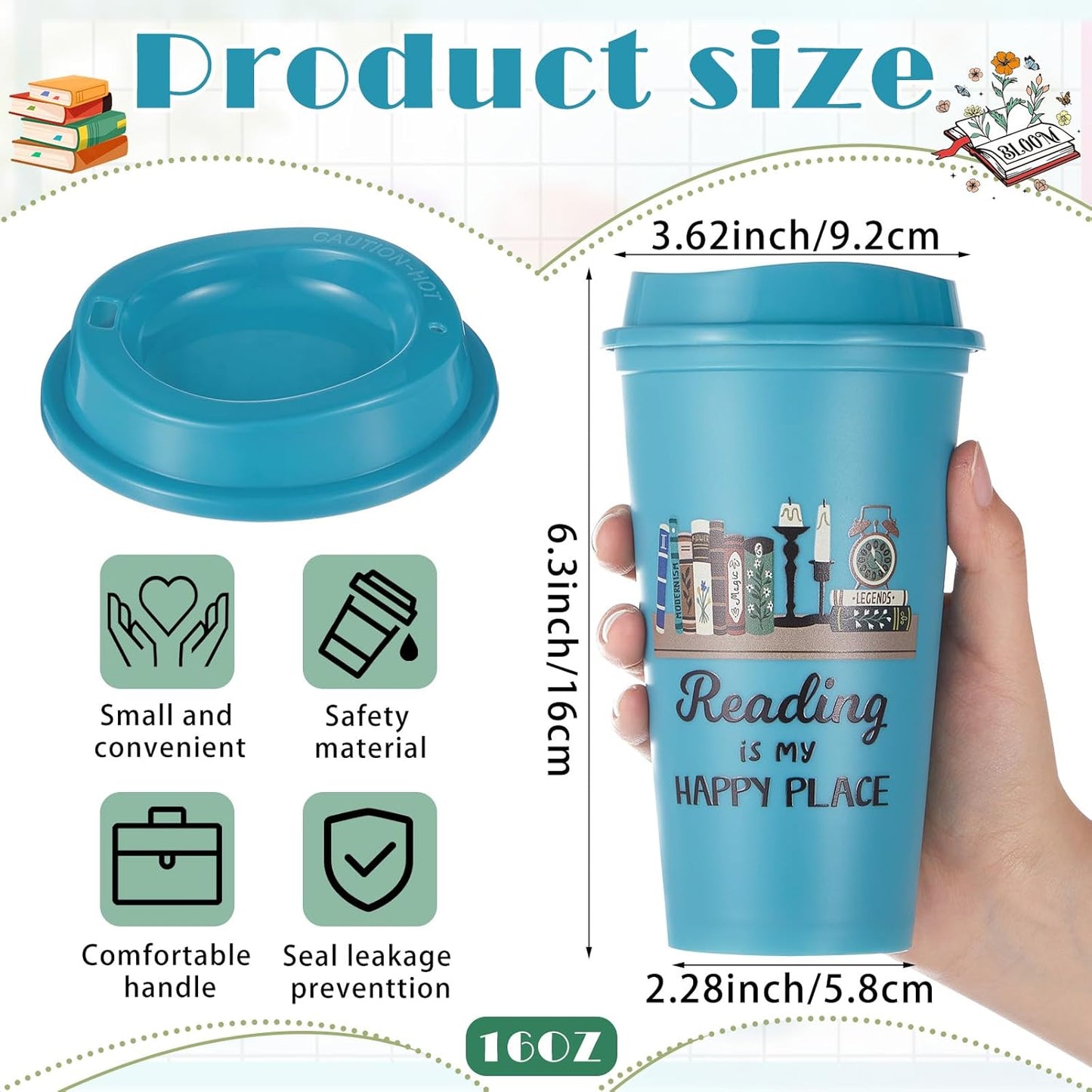 12 Pcs Book Lovers Gifts Bulk, 16oz Library Reading Theme Coffee Cups with Lids, Book Club Appreciation Gifts for Bookish Teacher Students Employee (Morandi)