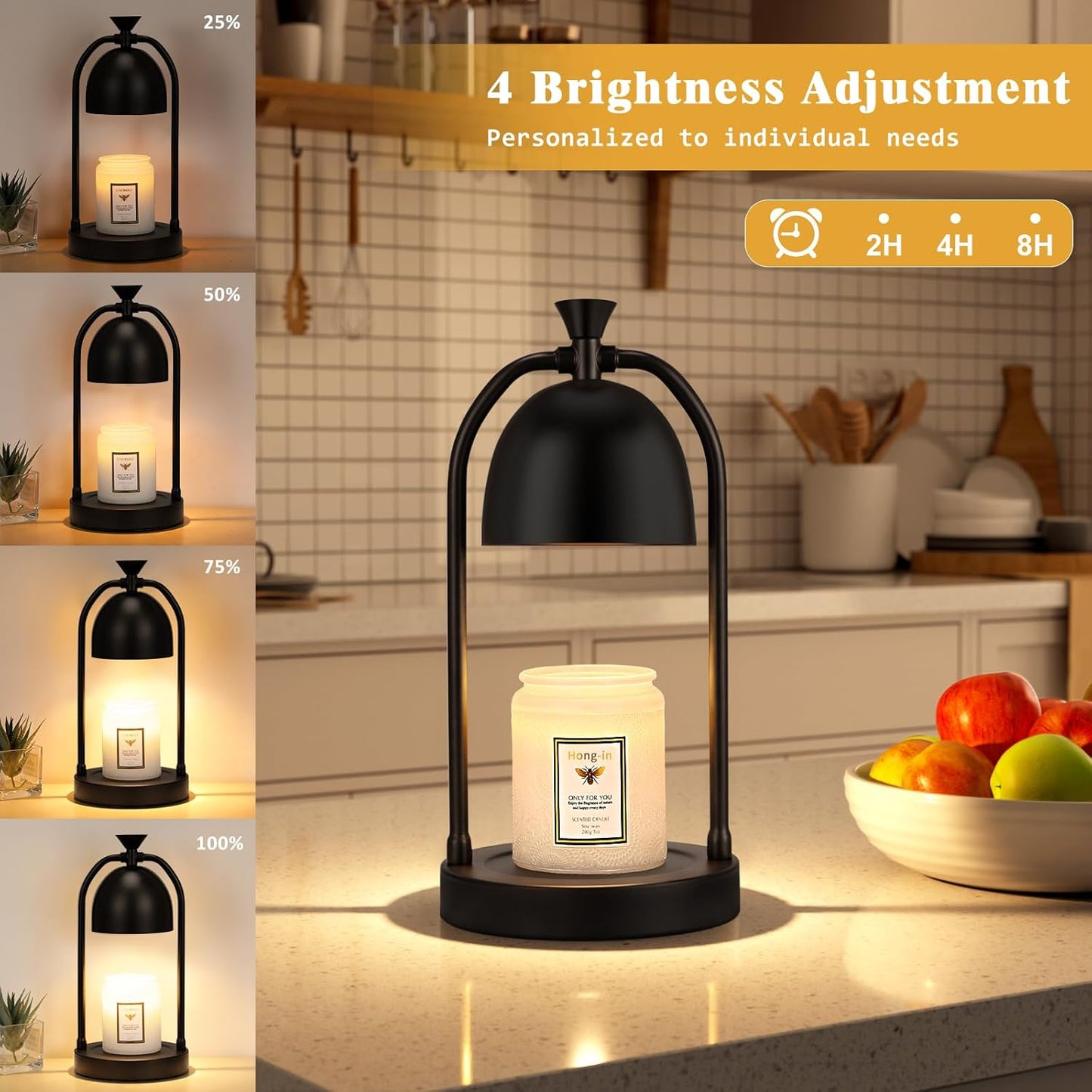 Hong-in Candle Warmer Lamp with Timer,Electric Black Candle Warmer,Wax Warmer for Scented Wax Jar Candles,Candle Lamp for Kitchen Home Decor, House Warming Gifts New Home/Gifts for Women