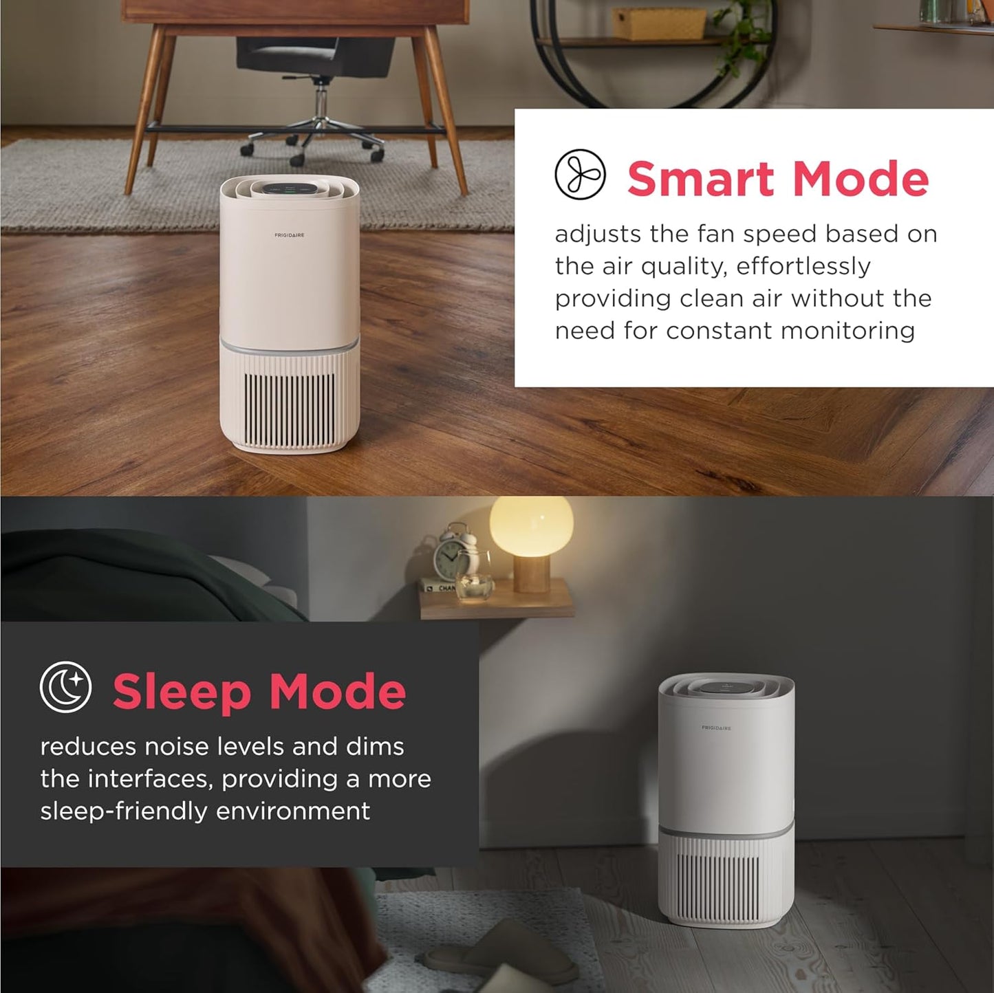 Frigidaire PureA300 HEPA Air Purifier for Small Bedrooms, Covers up to 850 Sq. Ft., 3-Stage Filtration, Energy Star Certification, Air Quality Monitoring, Smart Mode, Ultra Quiet, White