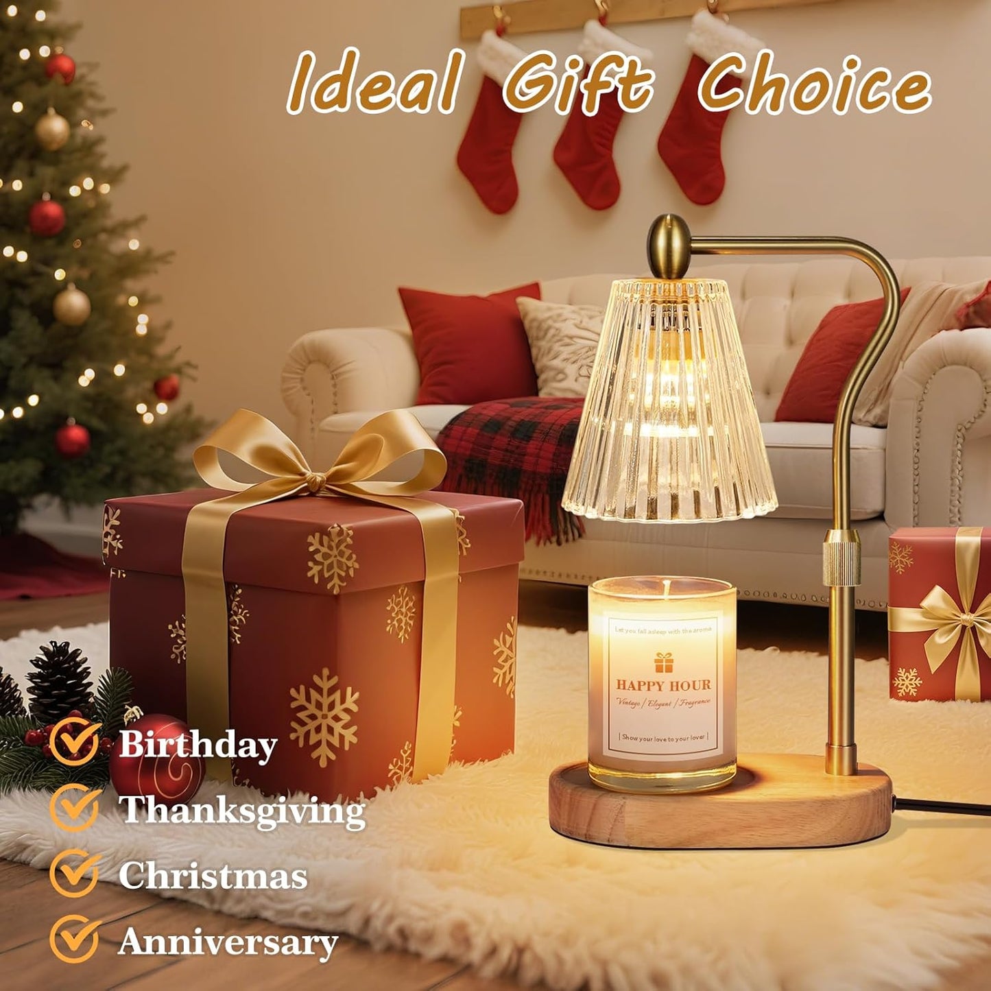 Candle Warmer Lamp, with Timer and Dimmer, Adjustable Height, Mother' s Day Gifts for Mom, Birthday Gifts for Women, House Warming Gifts Room Decor, Wax Warmer for Jar Candles(Amber)