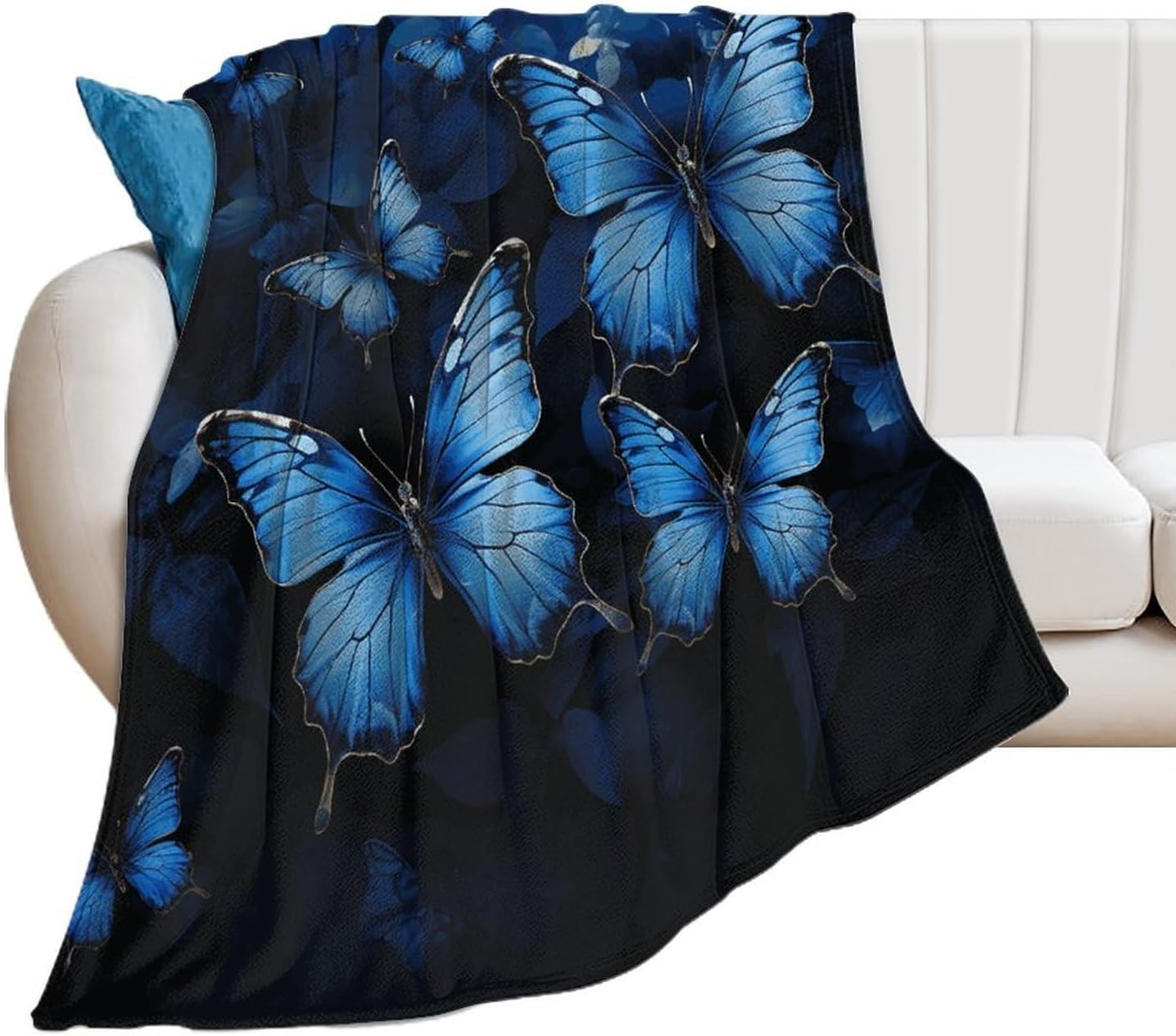 Dark Blue Butterflies Throw Blanket for Couch Super Soft Warm Lightweight Throw Blankets Cozy Flannel Bed Blanket Cute Decorative Blankets for All Seasons Home Decor Gift 30"*40"（76 * 100cm）