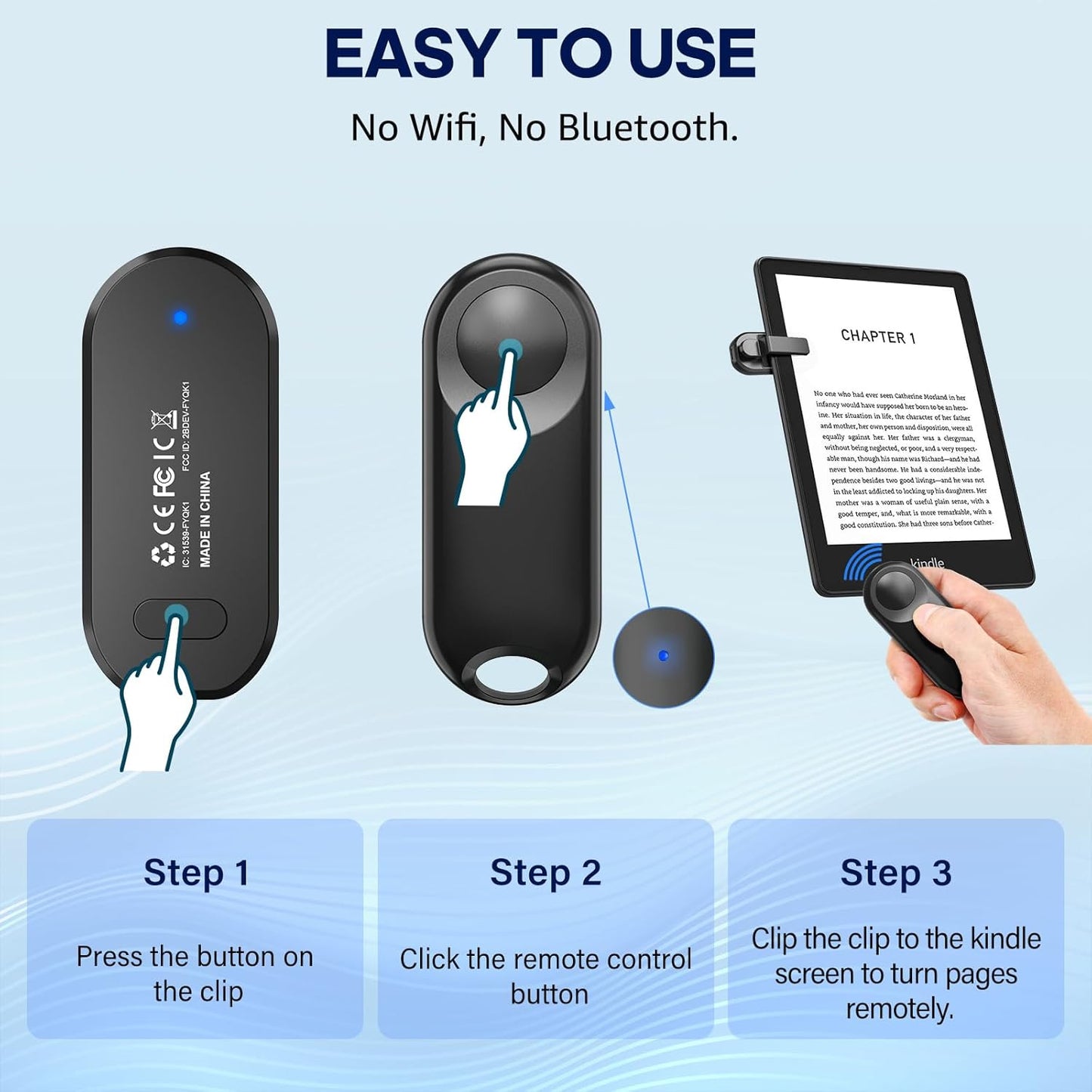 RF Remote Control Page Turner for Kindle Paperwhite,Kindle Accessories Remote Photo and Video for E-Book iPhone iPad Android Tablets Reading Novels Comics Remote Control Extenders(Black)