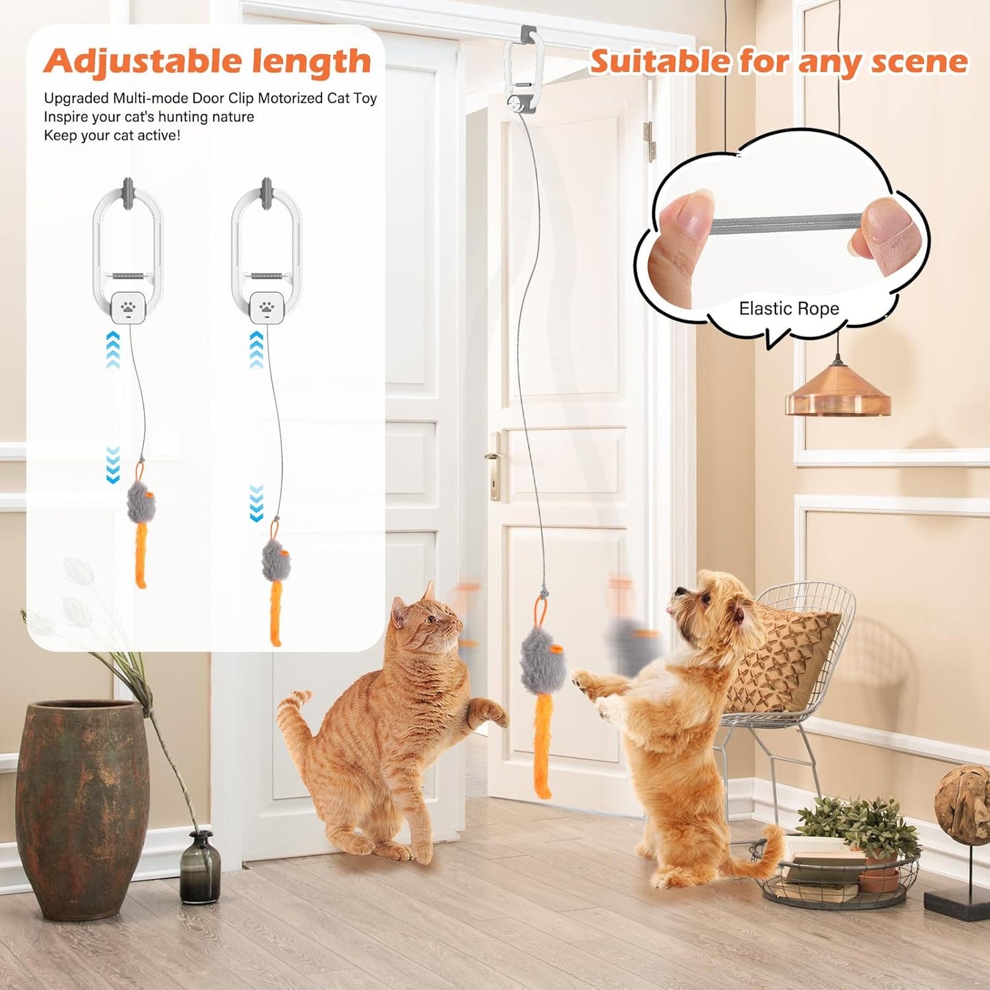 Rechargeable Electric Cat Teaser with Remote – Interactive Door Clip Teaser for Cats, 2 Motion Modes (360° Spin & Irregular Jumping), Smart Auto Cat Toy for Exercise & Fun (Gray)