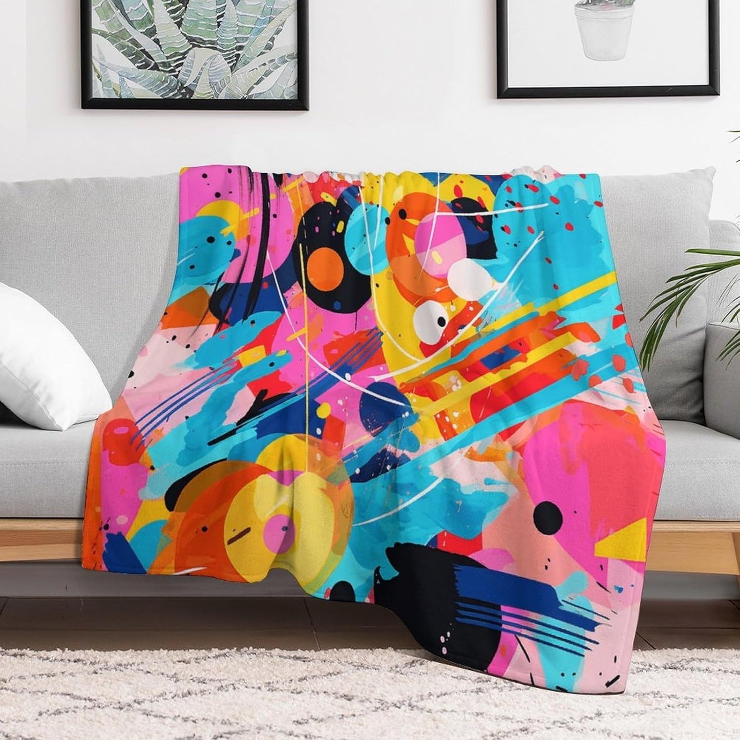 Pop Art Style Throw Blanket for Couch Super Soft Warm Lightweight Throw Blankets Cozy Flannel Bed Blanket Cute Decorative Blankets for All Seasons Home Decor Gift 60"*80"（150 * 200cm）