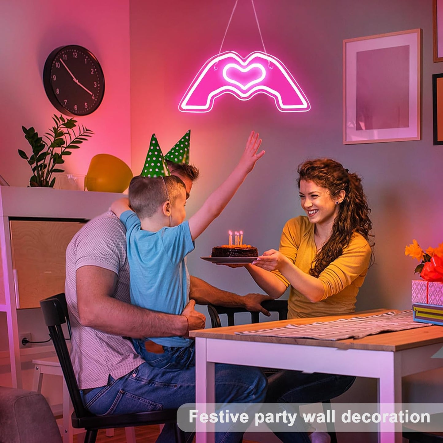 Heart Hands Neon Sign for Singer Fans Merch, Wall Art Decor Neon Signs Led Lights with Dimmable USB Charge for Bedroom Game Room Bar Party, Birthday, Christmas Decor Gifts (Pin/k)