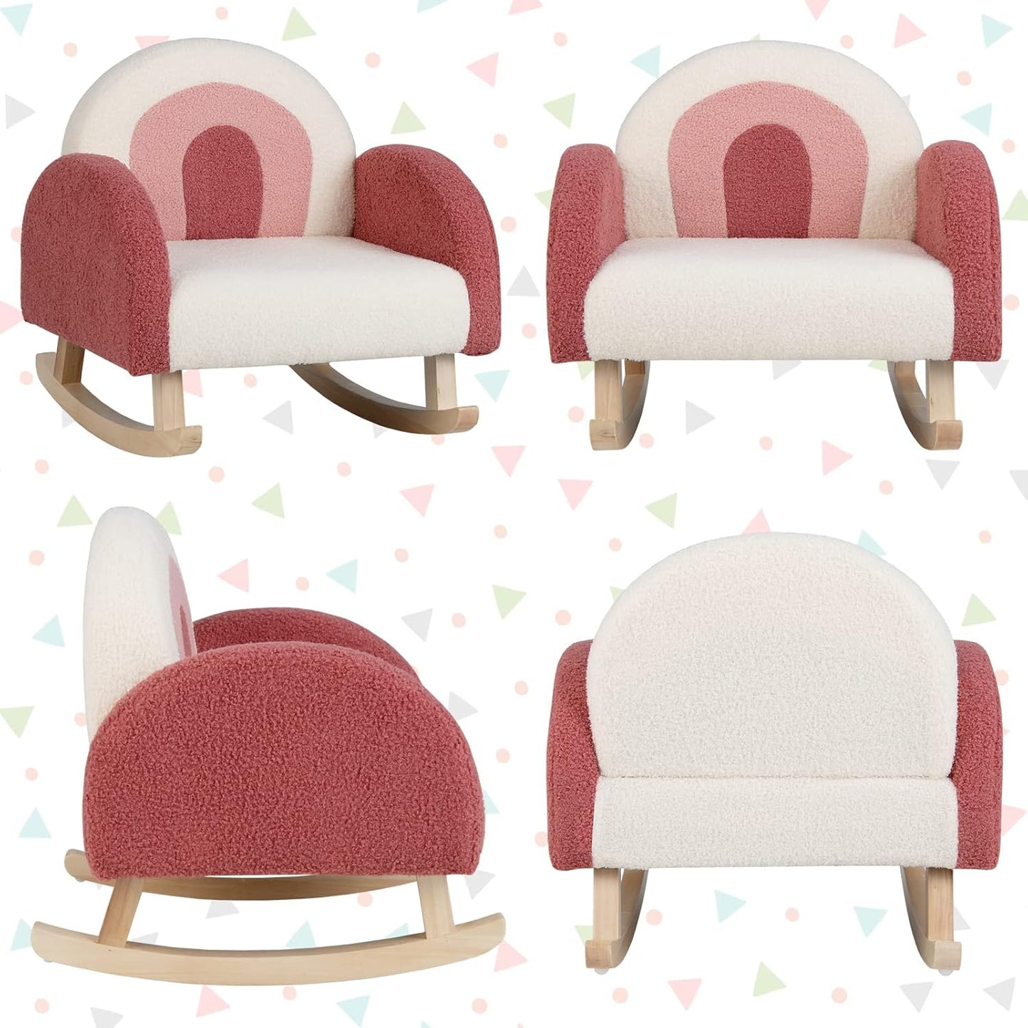 Kids Rocking Chair, Toddler Couch with Solid Wood Base & Non-Slip Pads, Kids Rocking Sofa with Plush Fabric, Cute Children Rocker Armchair in Playroom, Nursery, Bedroom