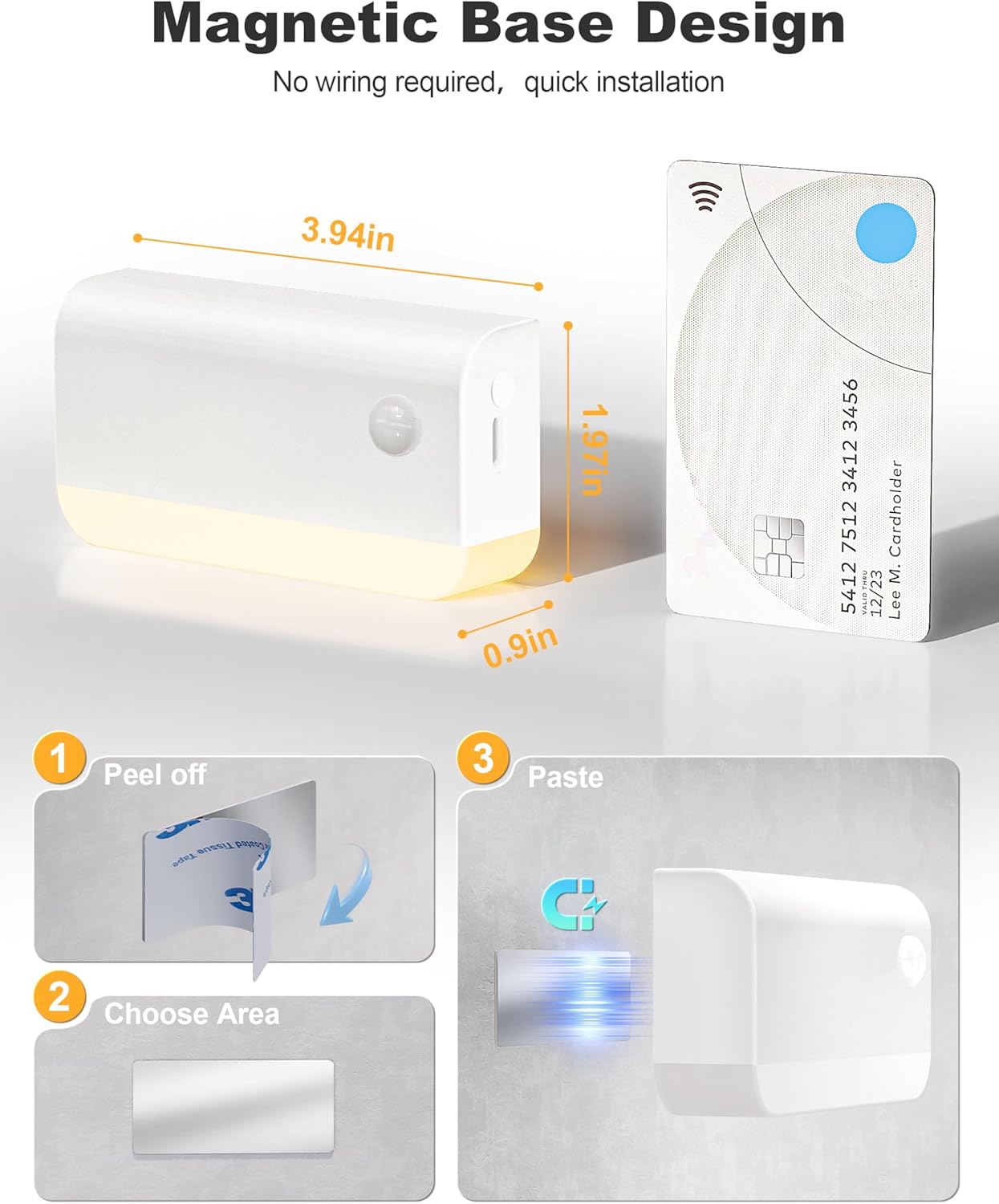 VOLISUN Motion Sensor Stair Light Indoor Rechargeable 6 Pack, Night Lights Indoor for Step, Hallway, Toilet, Magnetic Stick-On Wall Lights, 3 Modes & 3 Color Temperatures(White)