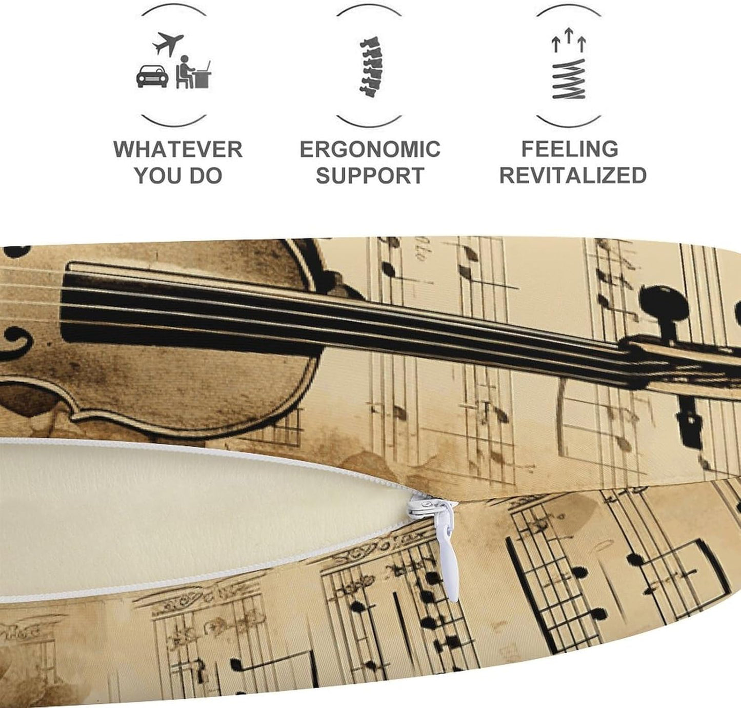 Music Notes on Old Paper Neck Pillow Memory Foam U Shaped Pillows Portable Pillows for Shoulder Travel Head Support Pillow with Concealed Zipper for Airplane Car Home Office