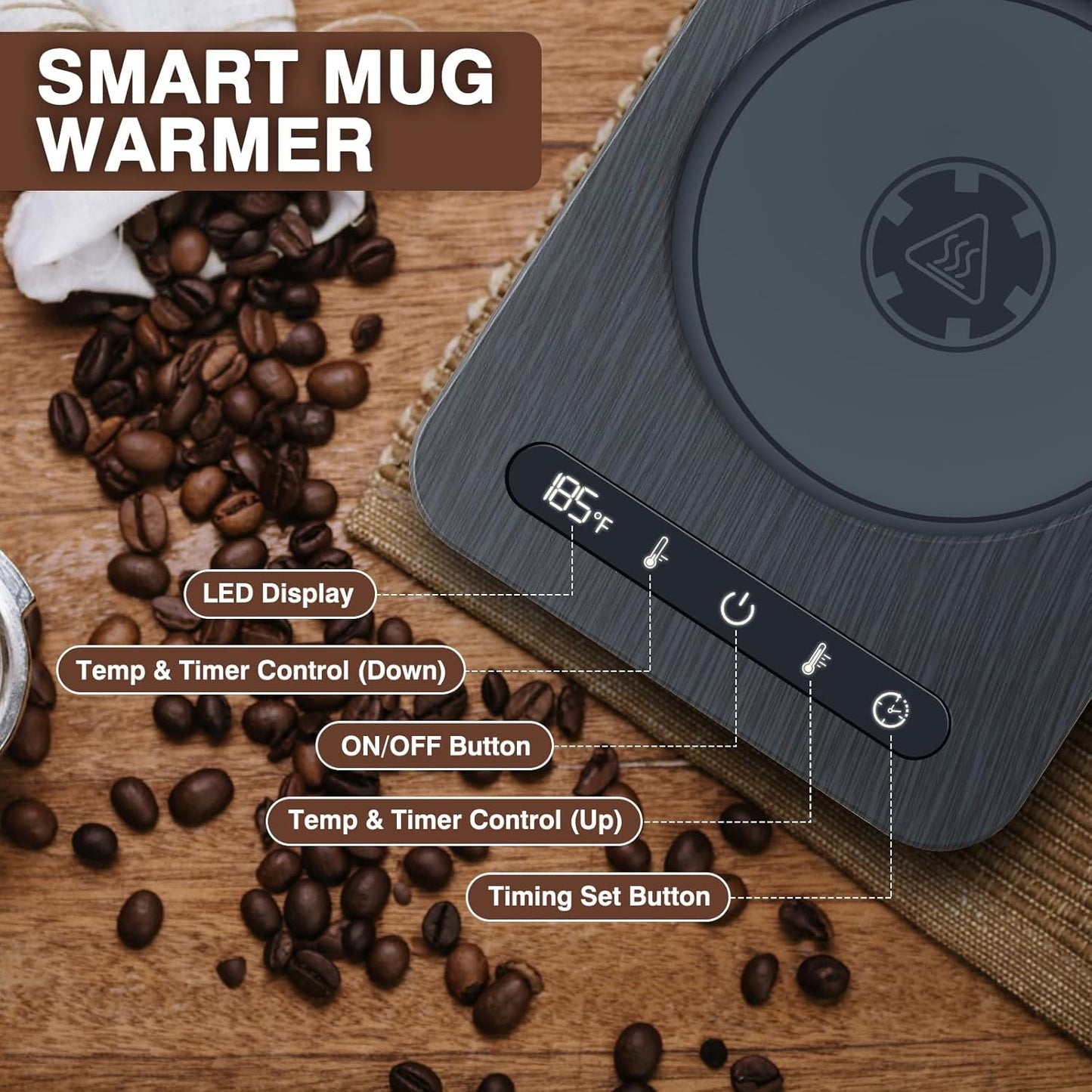 Coffee Mug Warmer,Coffee Warmer for Desk with Auto Shut Off,4 Temperature Setting&1-12H Timer,Smart Cup Warmer for Heating Coffee, Beverage, Milk, Tea and Hot Chocolate