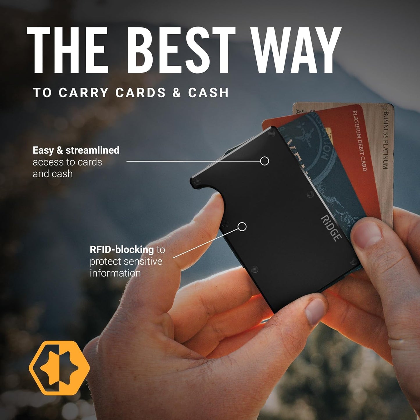 Ridge Wallet for Men - Slim Minimalist Compact Wallet and Card Holder, RFID Protected Front Pocket Wallets for Men with Integrated Cash Strap