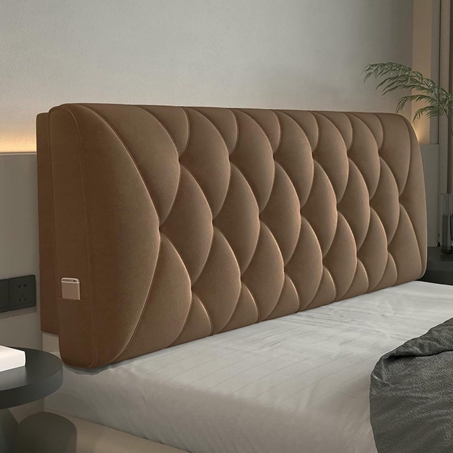 Headboard Pillow Wedge Backrest,Fleece Wall Pillowboard Headboard Upholstered Reading Pillow Bedside Cushion Day Bed Back Dorm Support Cushion,Brown,Paste/79x23x4In