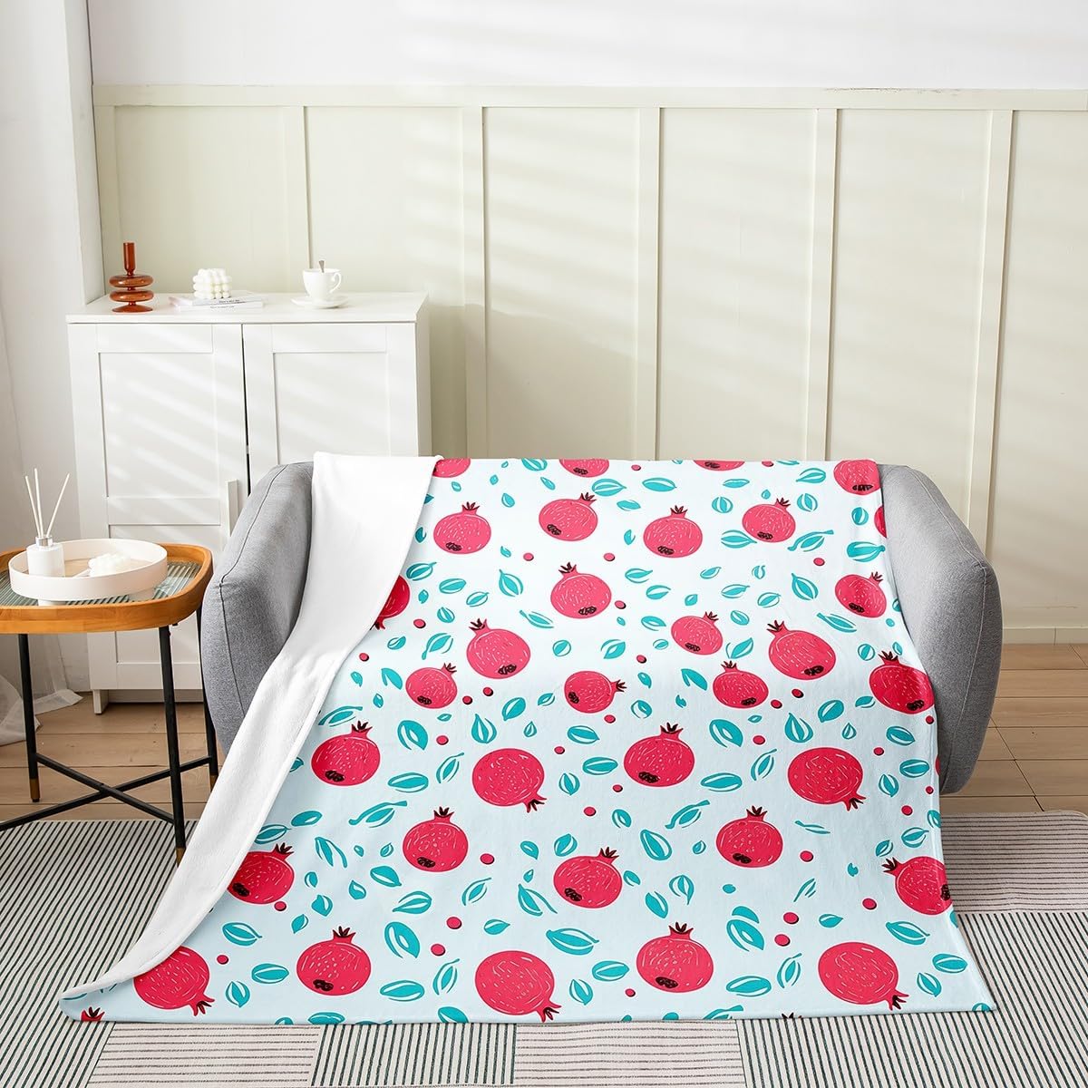 Erosebridal Cartoon Pomegranate Blanket for Teens Kids,Summer Tropical Fruit Throw Blanket Throw 50x60 Inch,Novelty Red Pomegranate Fleece Blanket,Red Dots Flannel Blanket for Dorm