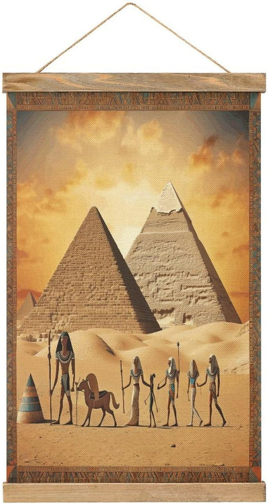 Vintage Ancient Egypt Poster with Wooden Frame Personalized Linen Hanging Scroll Painting Rustic Wall Hanging Illustrative Modern Artwork Decor for Home Living Room Bedroom Office