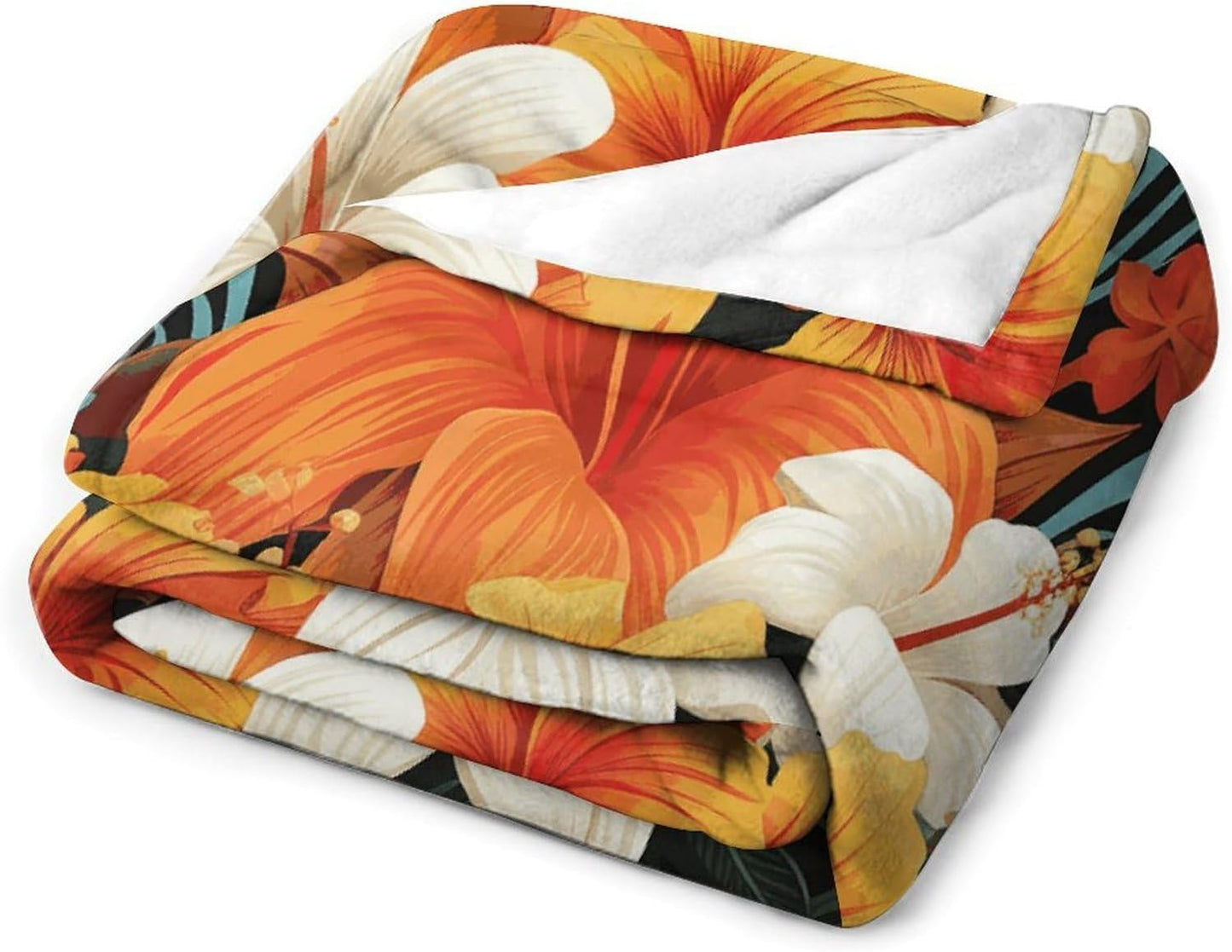 Flowers And Hawaiian Tribal Patterns on Black Background Throw Blanket for Couch Super Soft Warm Lightweight Throw Blankets Cozy Flannel Bed Blanket Cute Decorative Blankets for All Seasons Home Decor