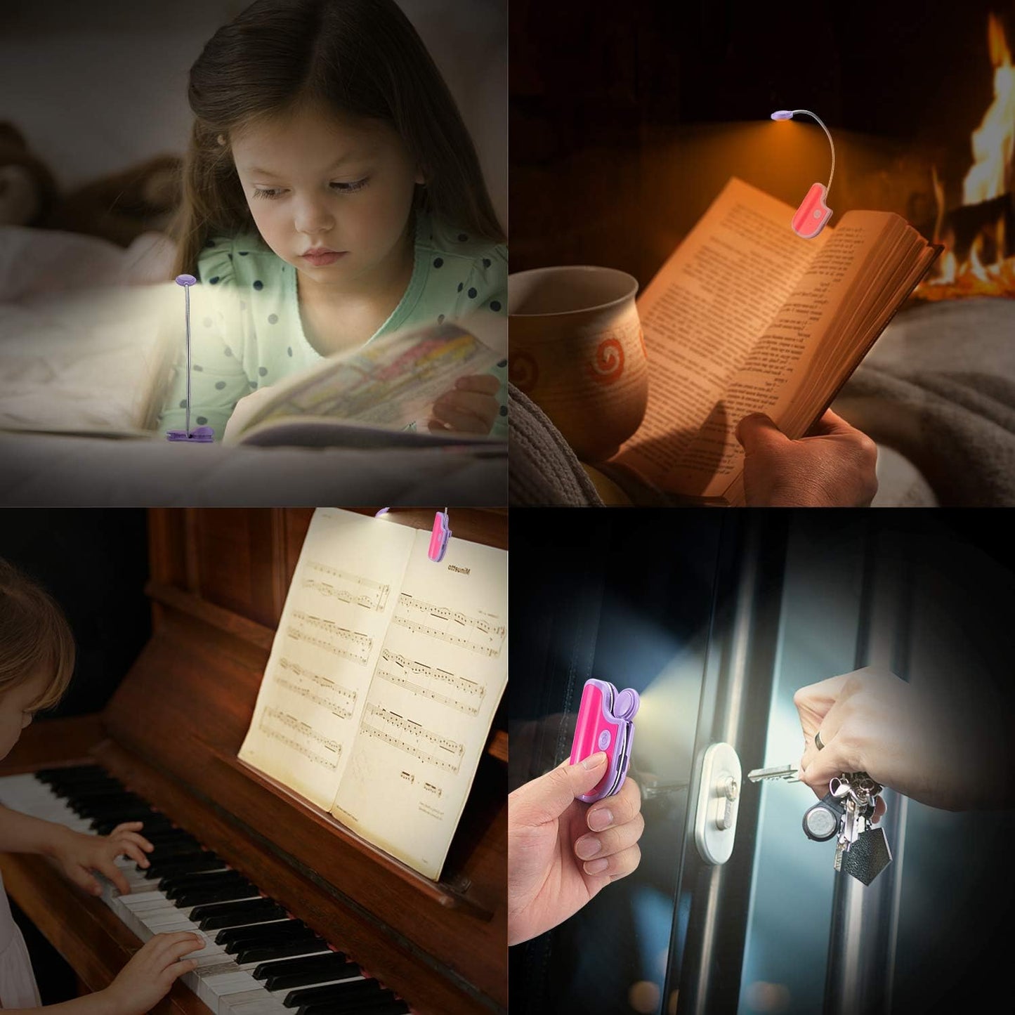 Amber Reading Light Rechargeable, Book Light Kids for Reading in Bed, Clip On Reading Book Light, 2 Lighting Modes, Blue Light Blocking for Eye-Care, Small Bookmark Light for Bookworm-Violet