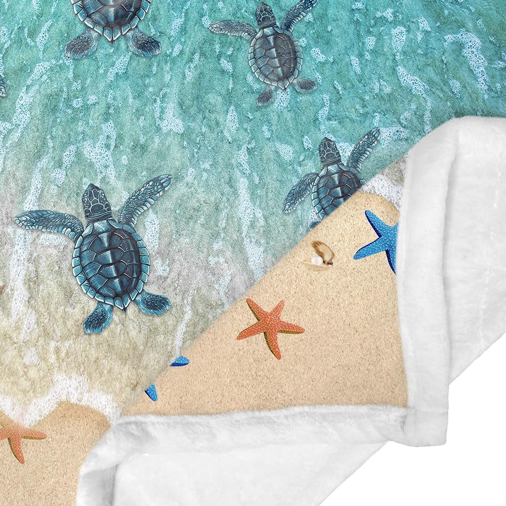 Sea Turtle Throw Blanket, Sea Turtle Blanket Gift for Women Men, Tropical Beach Decor for Bedroom, Turtle Gifts for Boys Girls Teens, Ocean Coastal Beach for Adult Kids Home Room Decor, 50X60inch