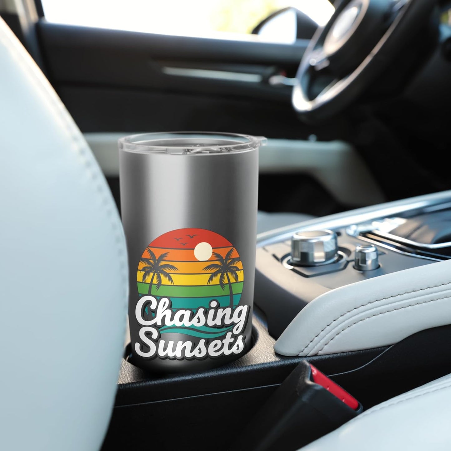 Chasing Sunsets Retro Kids Travel Sunset Design Stainless Steel Insulated Tumbler