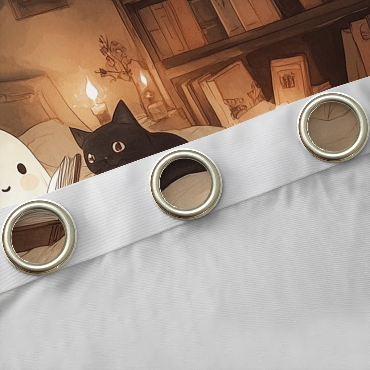 jejeloiu Halloween Funny Ghost Curtains for Bedroom Living Room Kawaii Cute Cat 30%-50% Blackout Shades Reading Book Room Darkening Curtain Window Treatments, 2 Panels 52 x 84 Inch Decor