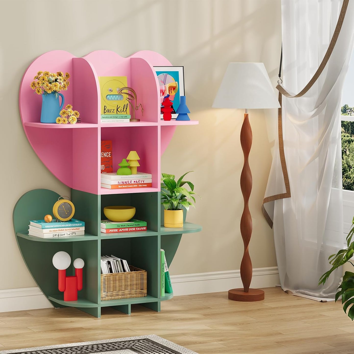 HOOBRO Toy Storage Organizer, Toy Organizers and Storage with 10 Cubbies,Kids Bookshelf and Toy Storage for Books &Toys, Toy Chest Shelf for Playroom, Pink and Green KJ93CW01