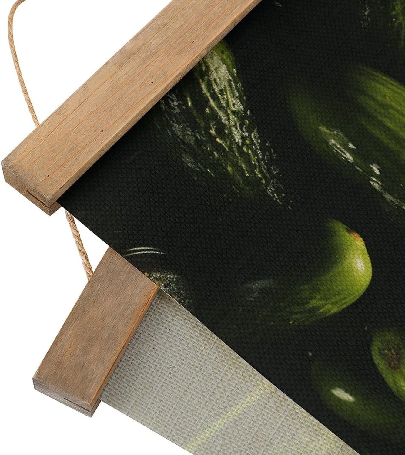 Vintage Pickle Poster with Wooden Frame Personalized Linen Hanging Scroll Painting Rustic Wall Hanging Illustrative Modern Artwork Decor for Home Living Room Bedroom Office