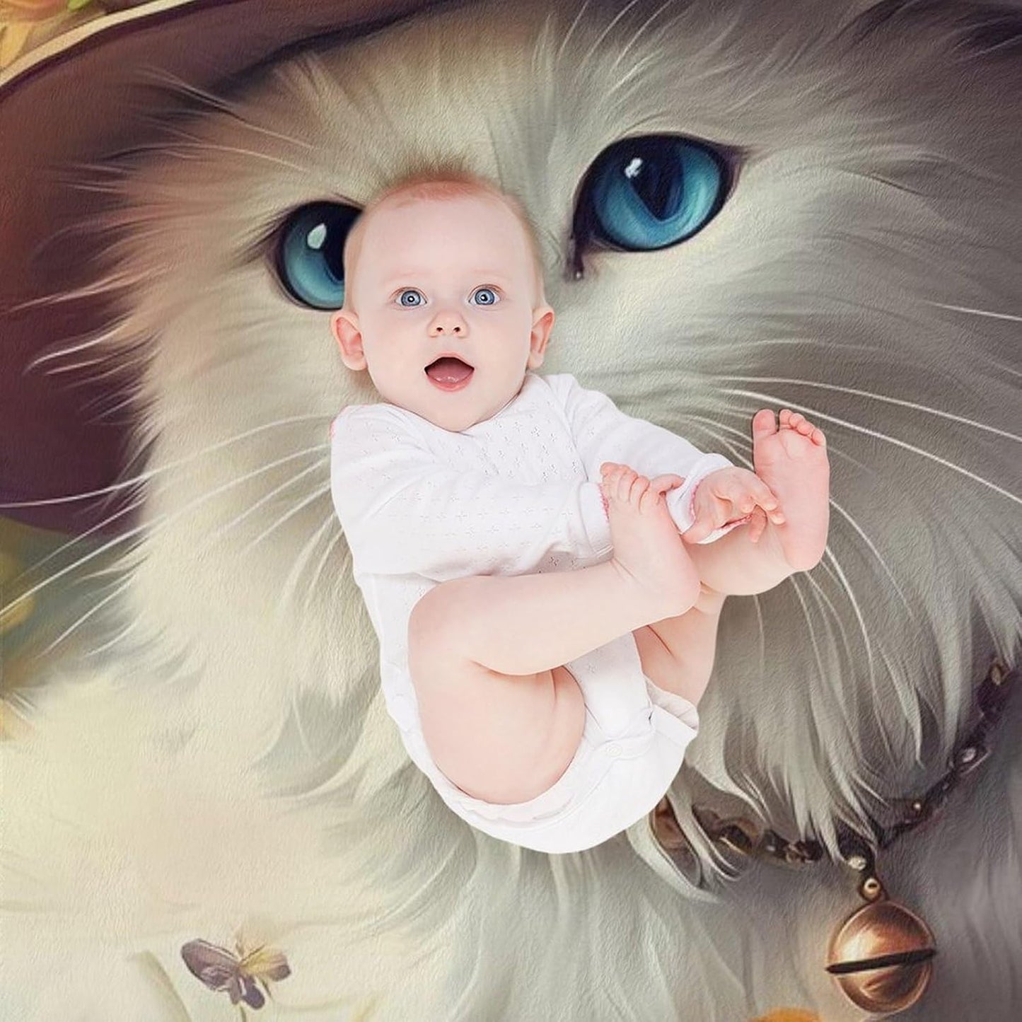 White Cat Throw Blanket for Couch Bed Plush Cozy Fuzzy Flannel Blanket for All Season 70"x80"